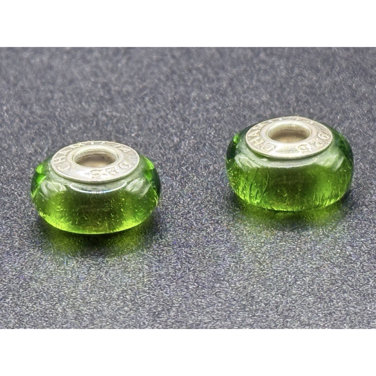 (2) Chamilia Green Shimmering Murano Glass Charms P20