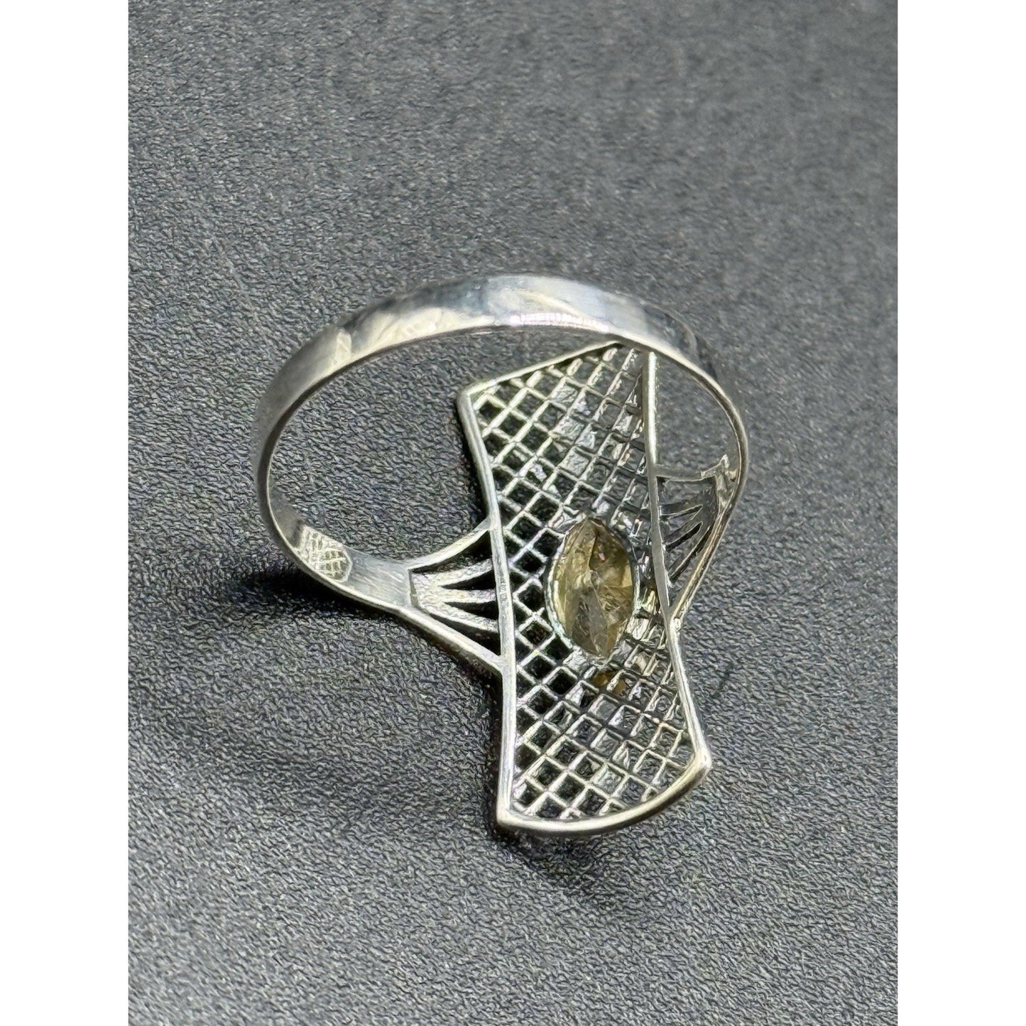 EUC Sterling Silver Genuine Citrine Filigree Ring Size 7 925 Q24