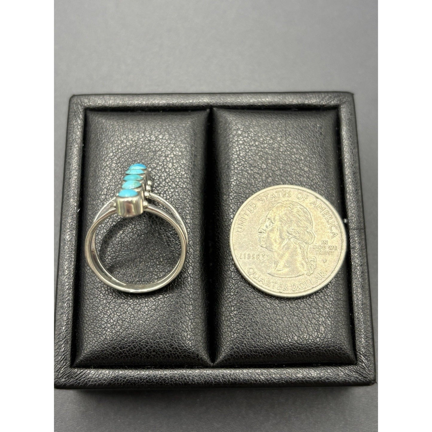 New Condition Sterling Silver Five Turquoise Ring Size 7