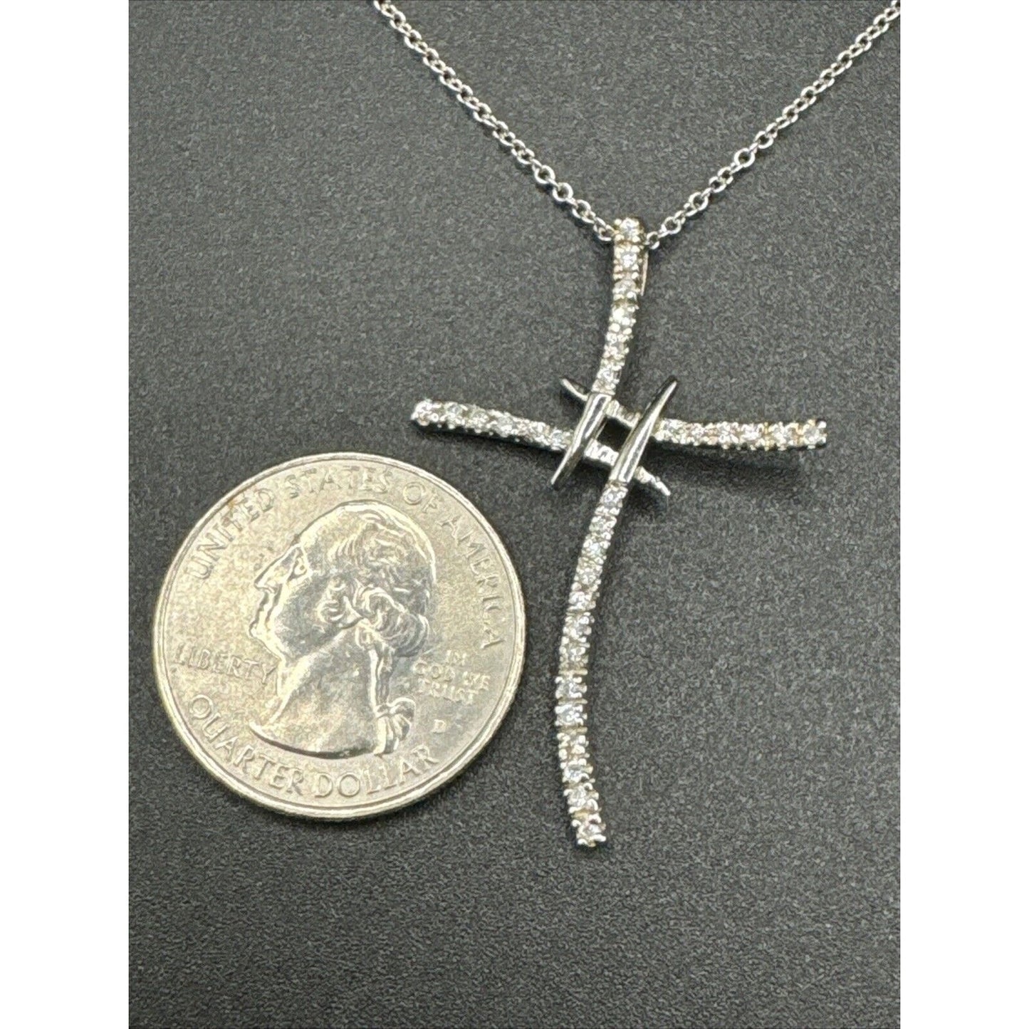 18” New Condition Sterling Silver Modernist CZ Cross Pendant Necklace 925