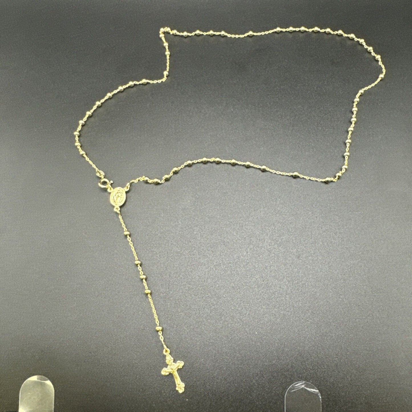 New Condition Gold Sterling Silver Rosary Necklace 3mm 22” 925