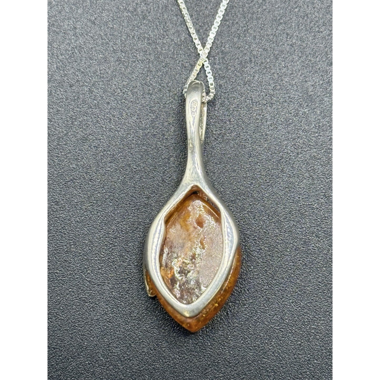 18” Sterling Silver Modernist Amber Pendant Necklace 925 P10