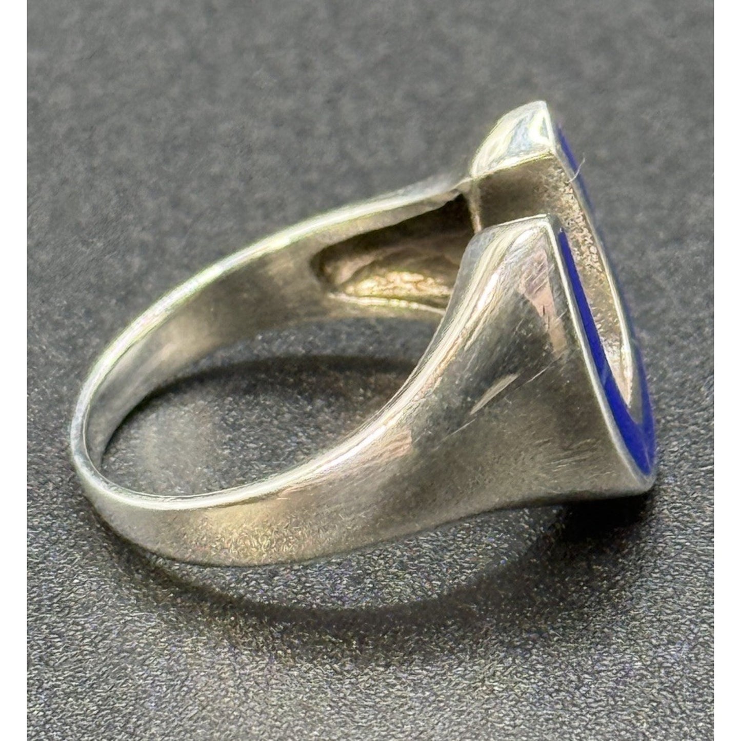 New Condition Sterling Silver Lapis Lazuli Horseshoe Ring Size 7.00