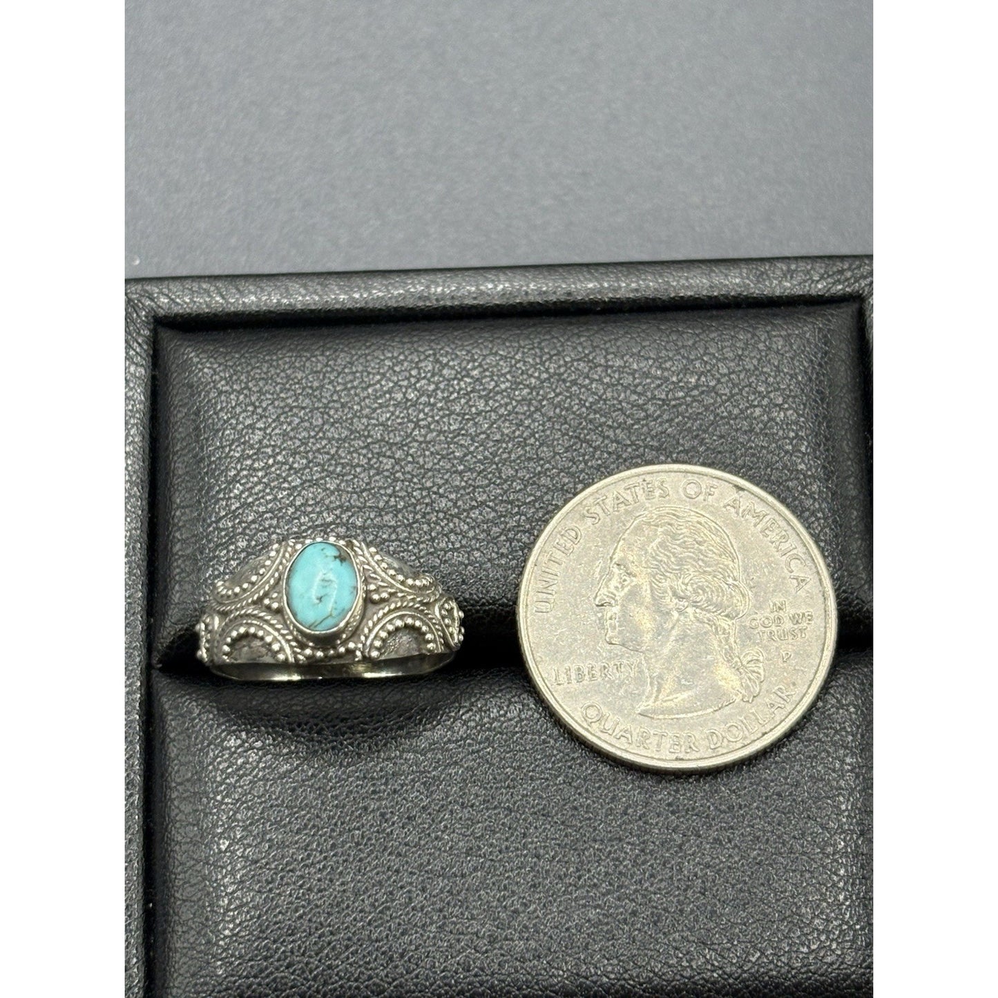 New Condition Sterling Silver Bali Turquoise Ring Size 7