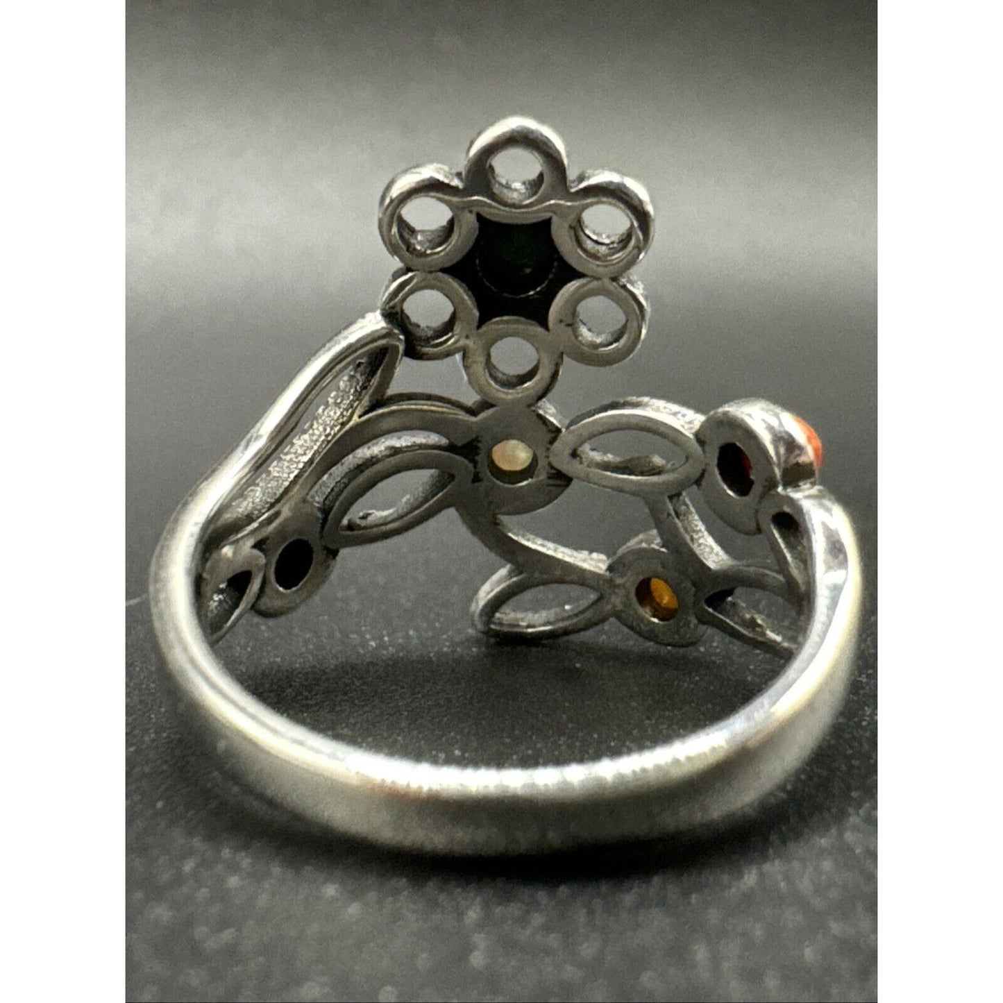 New Condition Sterling Silver Multi Gemstone Flower Vine Ring 925 Size 7