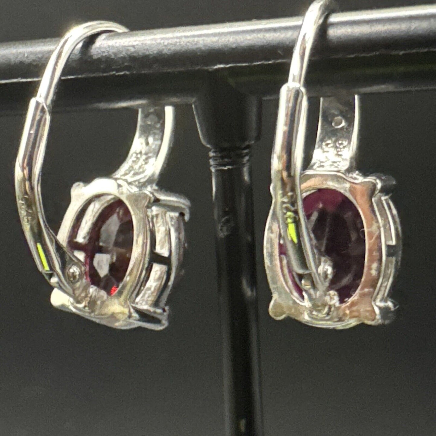 New Condition Sterling Silver Genuine Garnet Diamond Drop Earrings 925