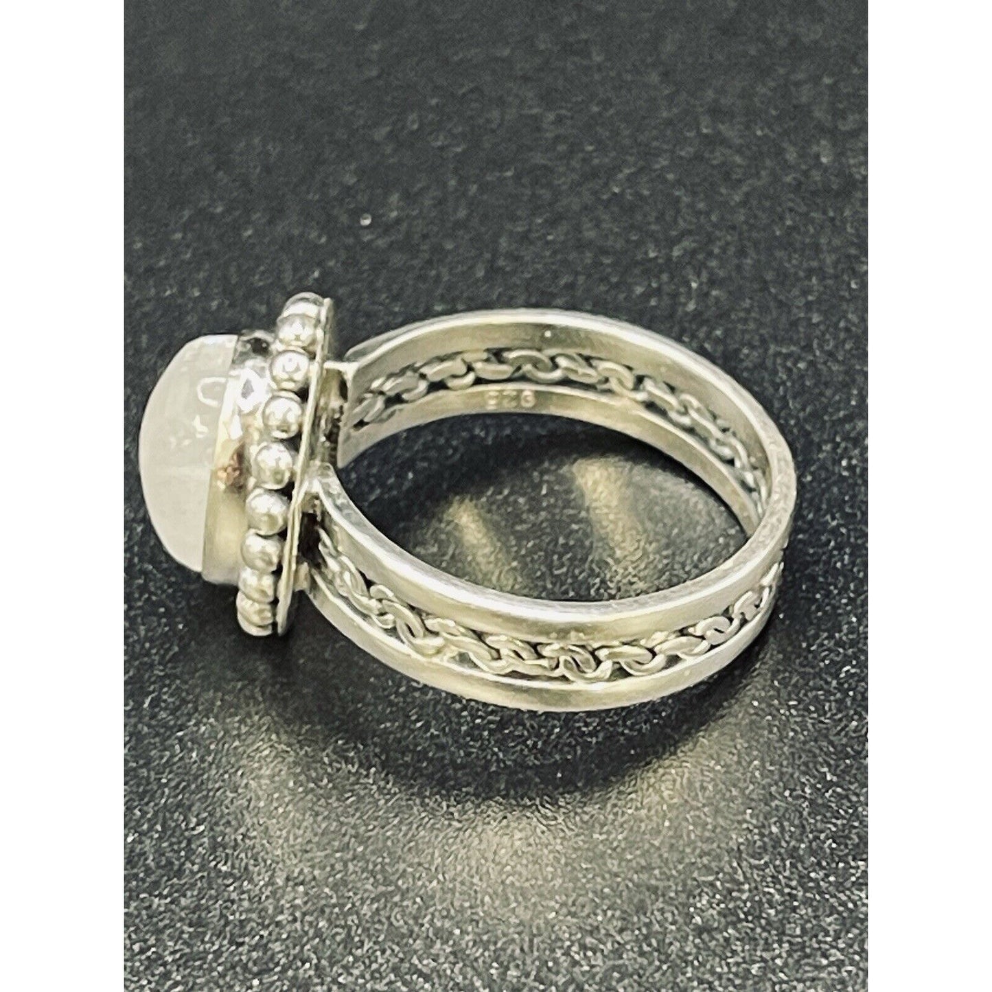 New Condition Sterling Silver Moonstone Braided Ring Size 7.00
