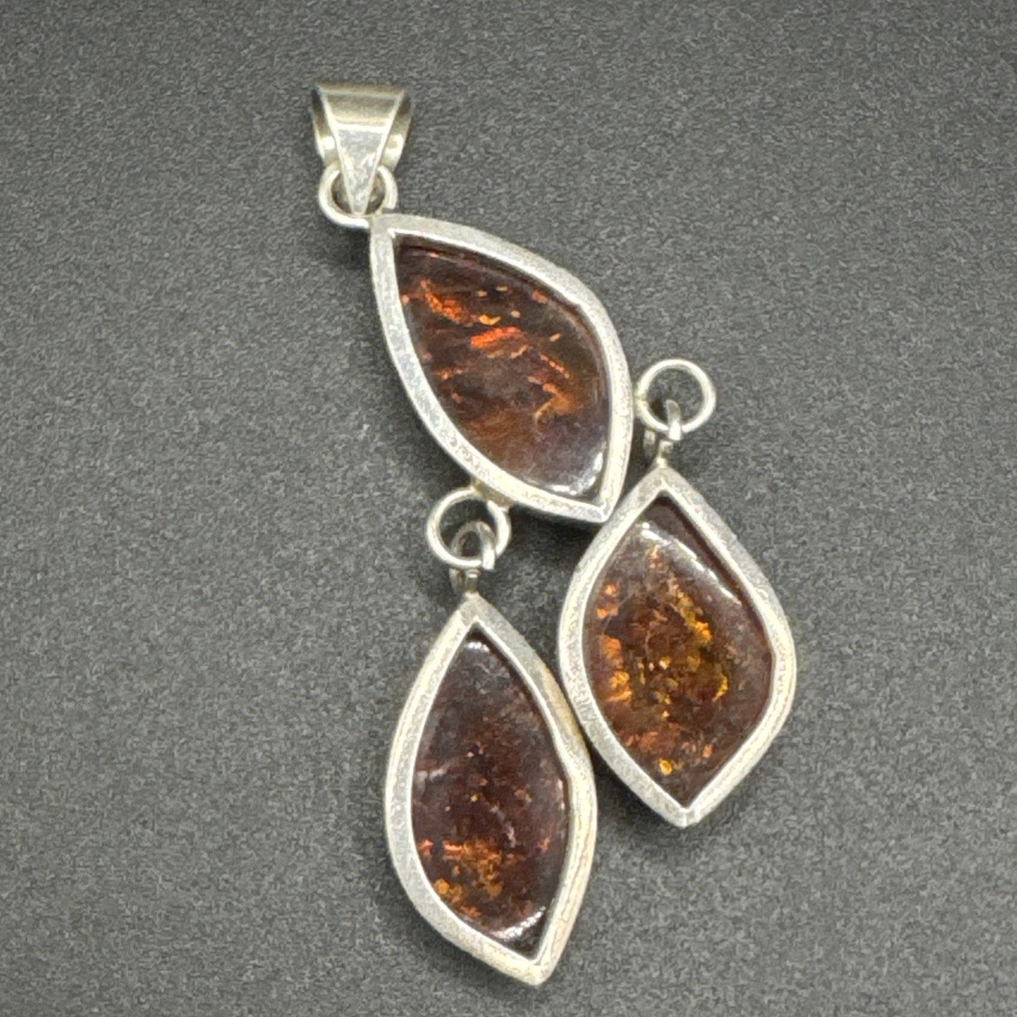 Vintage Sterling Silver Multi Amber Dangle Pendant 925 P2