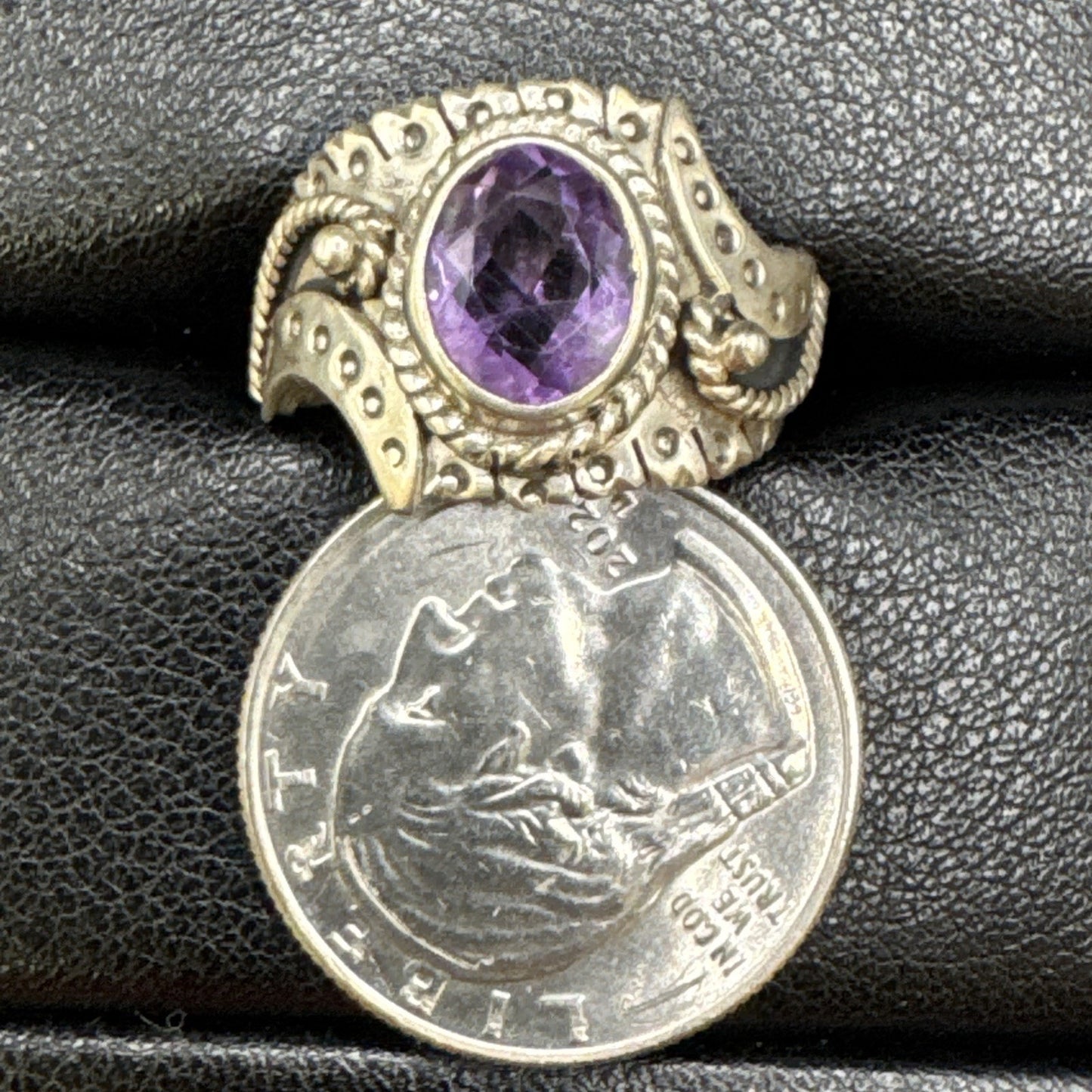 Sterling Silver Amethyst Bezel Statement Ring 925 Size 8.75 Q23