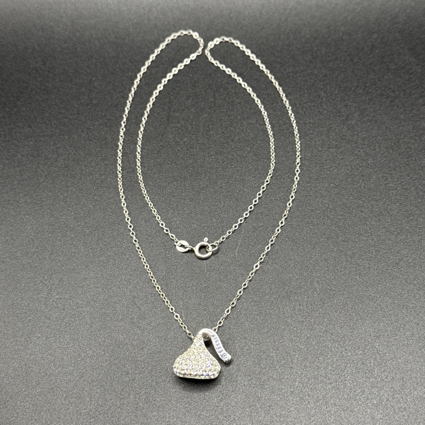 20” Sterling Silver CZ Encrusted Hershey Kiss Pendant Necklace 925 R01