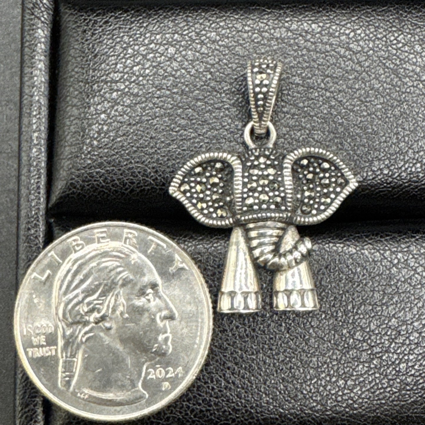 Sterling Silver Marcasite Elephant Pendant 925 P2