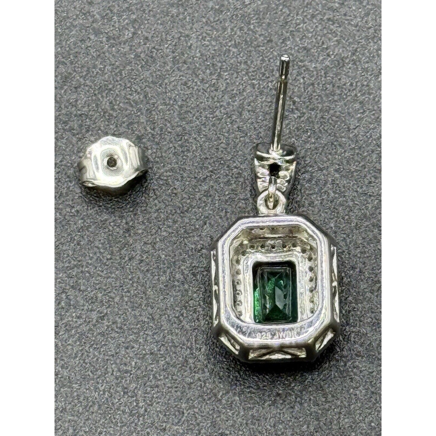 New Condition Sterling Silver Lab Created Emerald White Sapphire Earrings