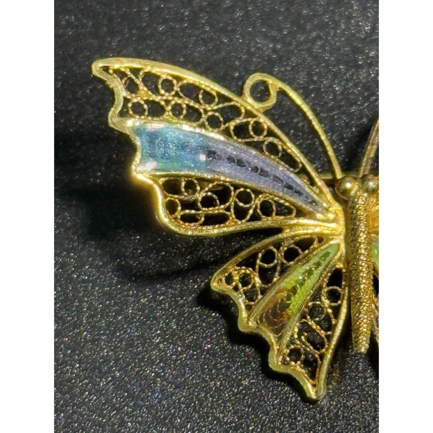 Vintage 800 Gold Silver Enamel Butterfly Brooch Pin M24