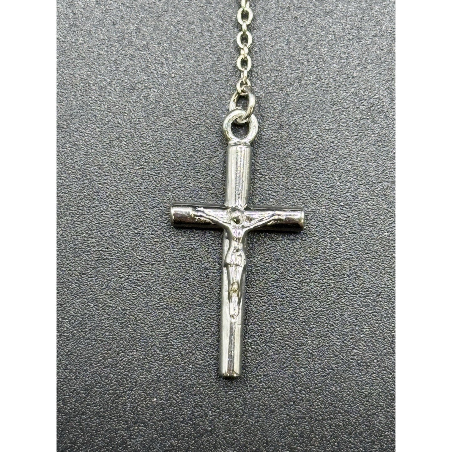 New Condition 18” Sterling Silver Bead Rosary Necklace 925