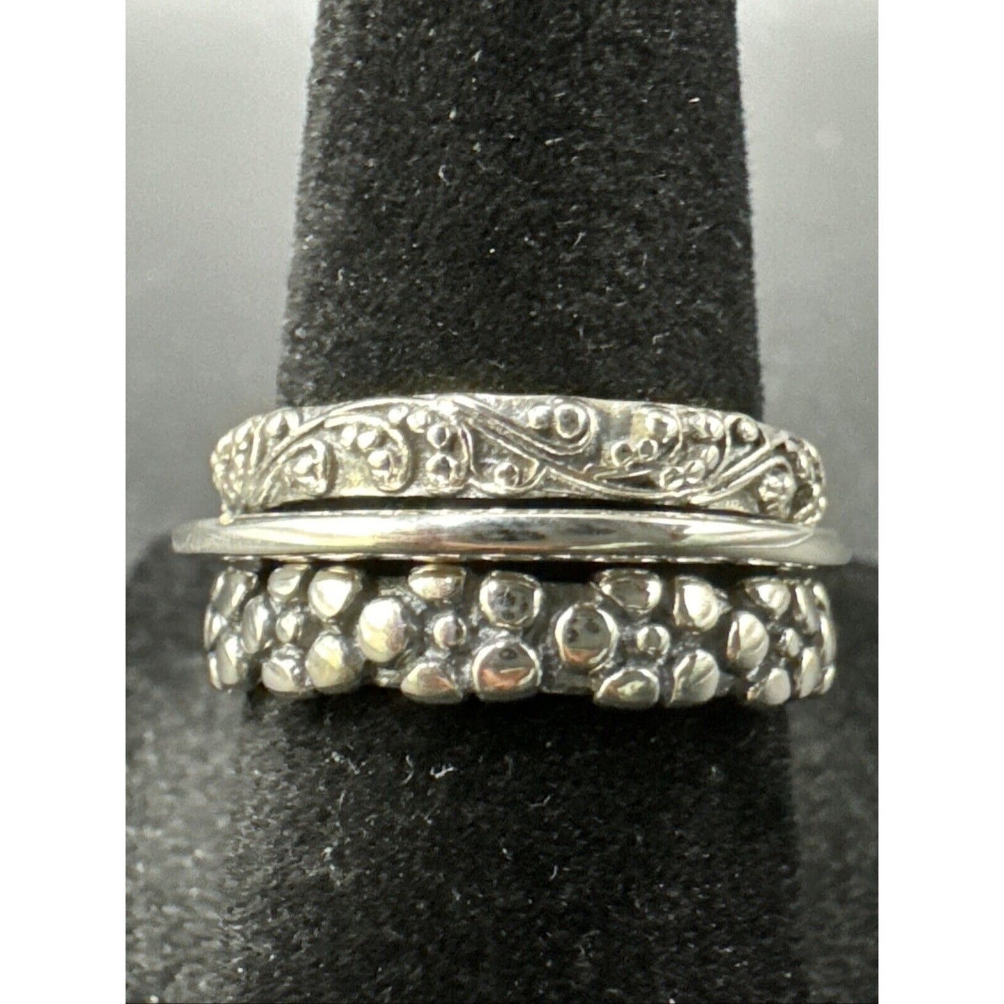 New Condition Sterling Silver Daisy Lily Valley Stacking Ring Set size 6.75