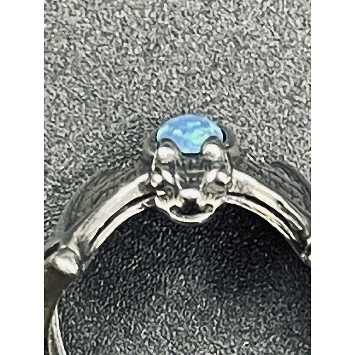 New Condition Sterling Silver Lab Blue Opal Bat Ring Size 7.00