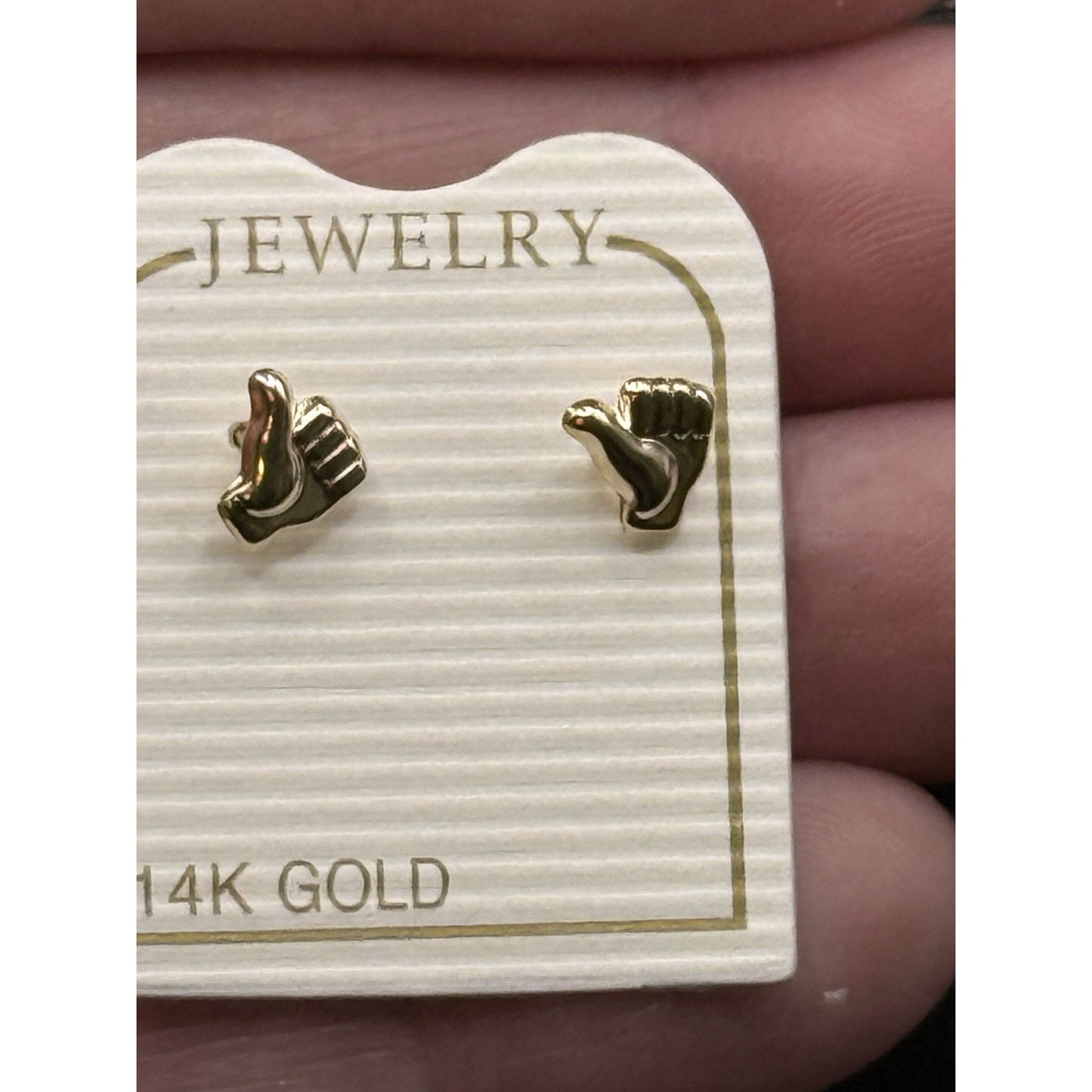 New Condition 14k Gold Thumbs Up Dainty Stud Earrings