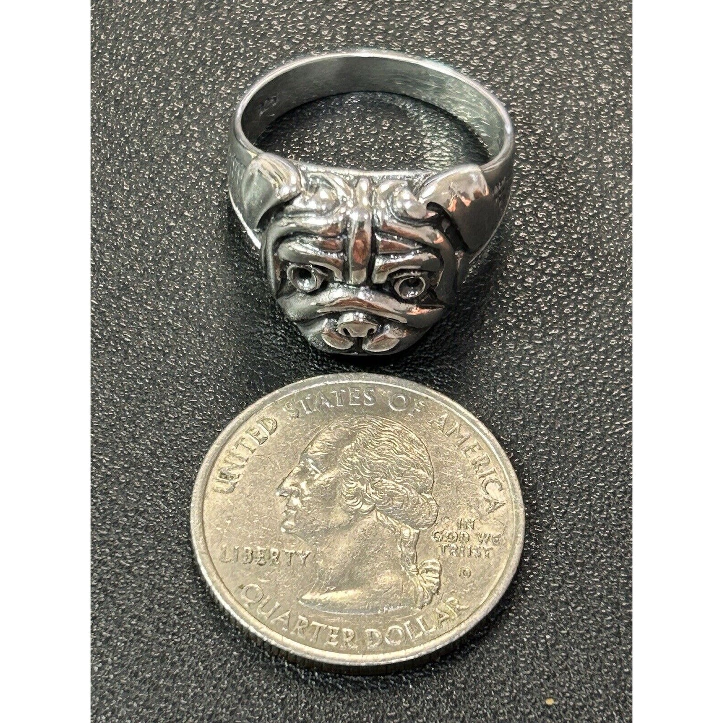 New Condition Sterling Silver Bulldog Ring Size 10.00
