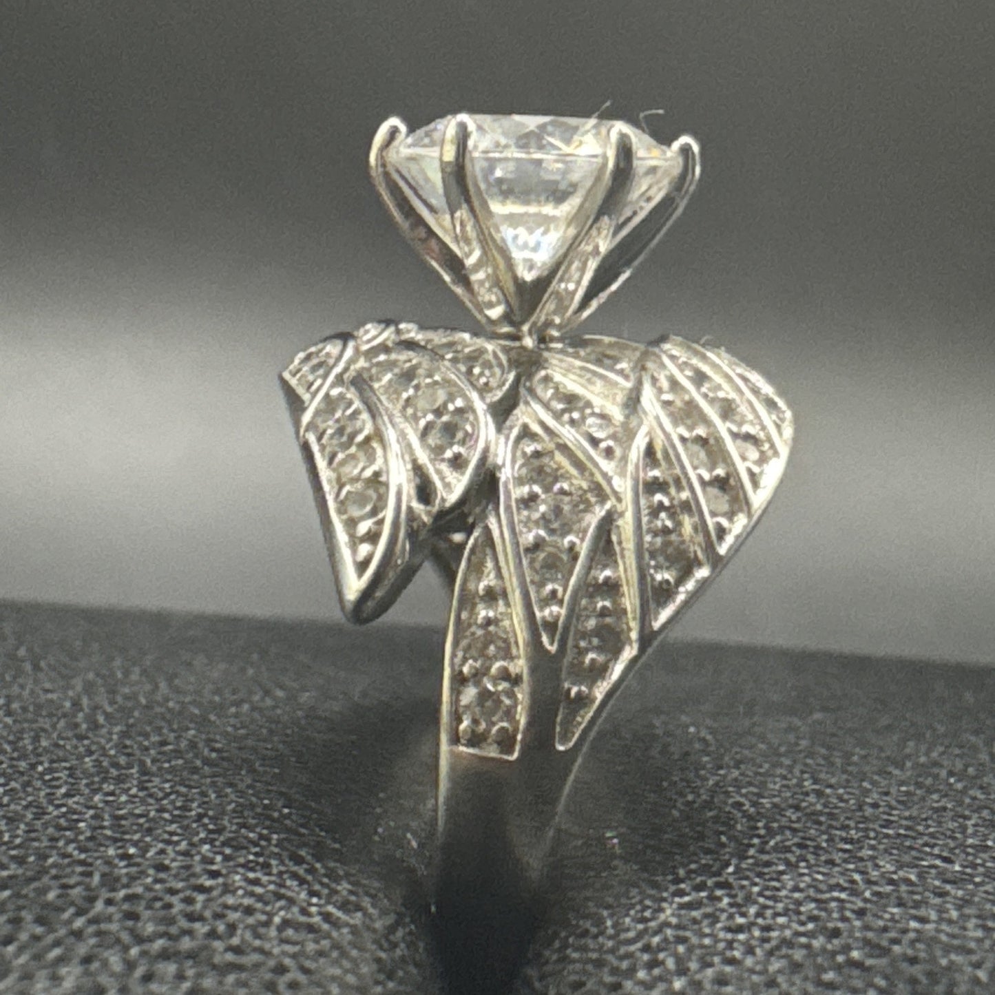Sterling Silver Angel Wings CZ Statement Ring 925 Size 8 P2