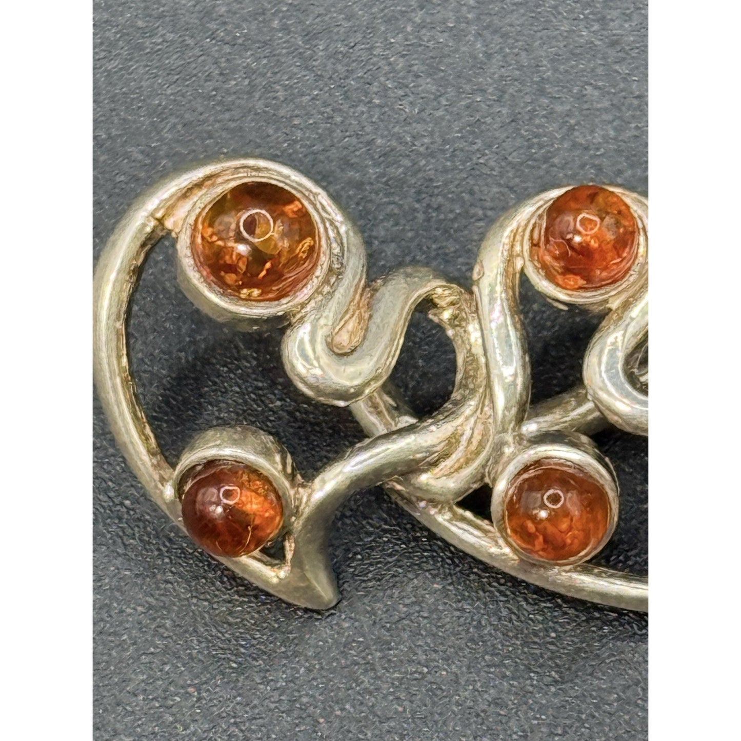 Vintage Brutalist Sterling Silver Genuine Amber Slide Enhancer Pendant P11