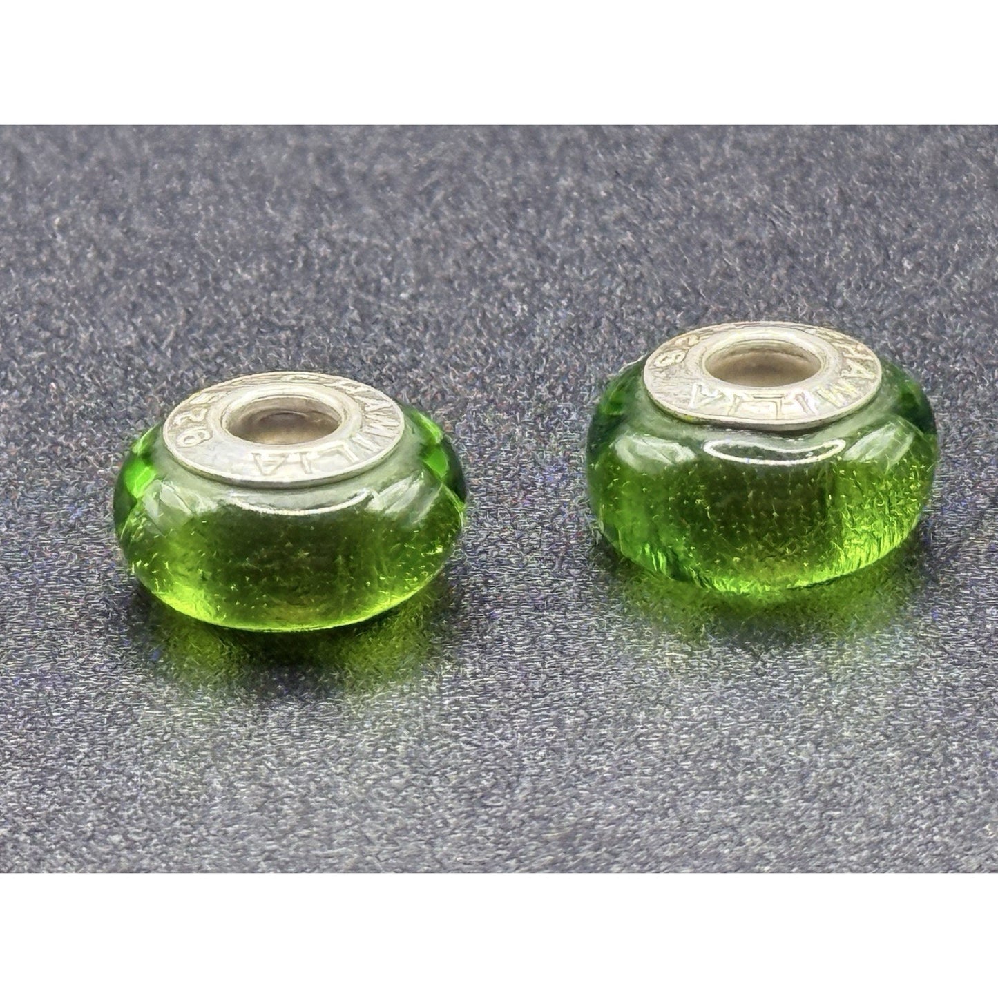 (2) Chamilia Green Shimmering Murano Glass Charms P20