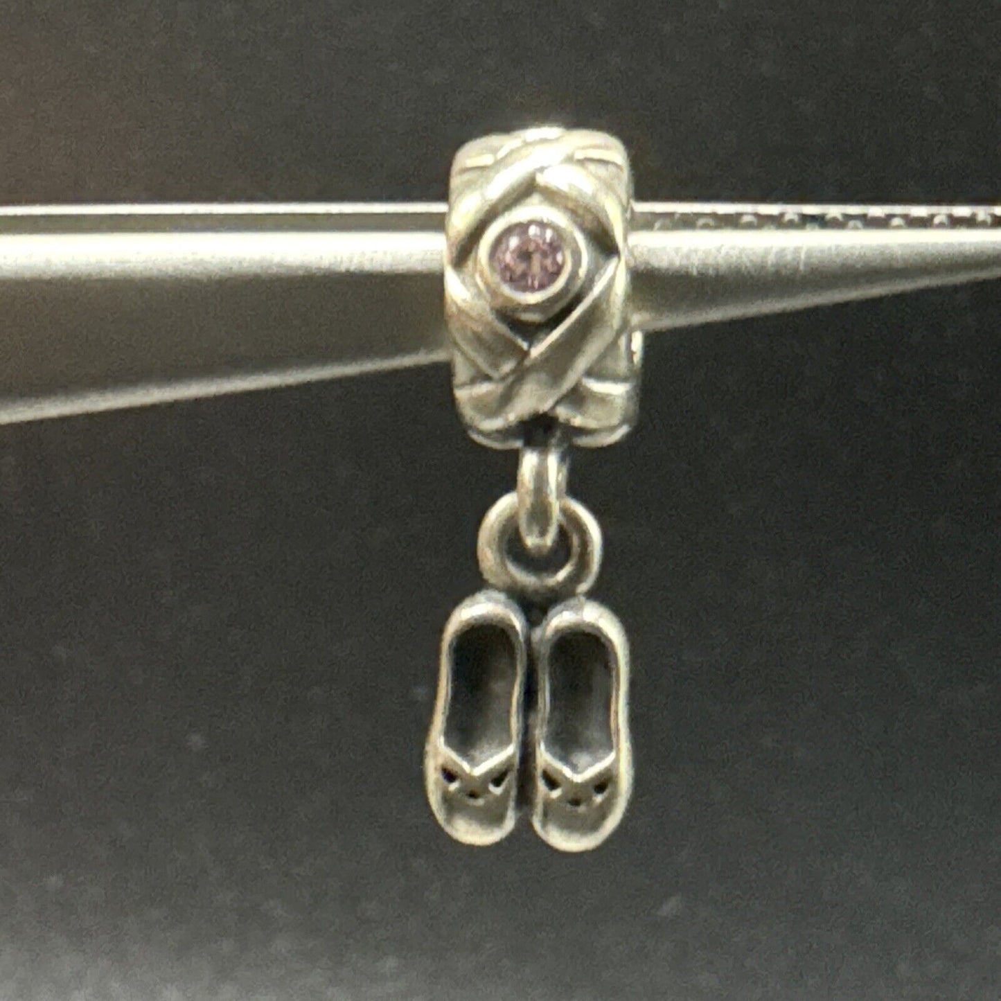 Pandora Sterling Silver Ballet Slippers Pink CZ Dangle Charm 925 ALE L26