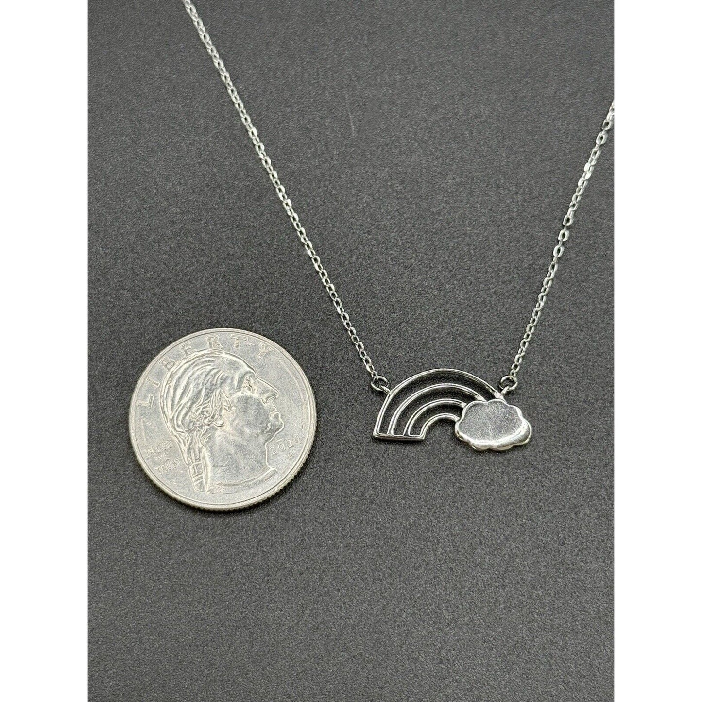 18” New Condition Sterling Silver Rainbow Pendant Necklace