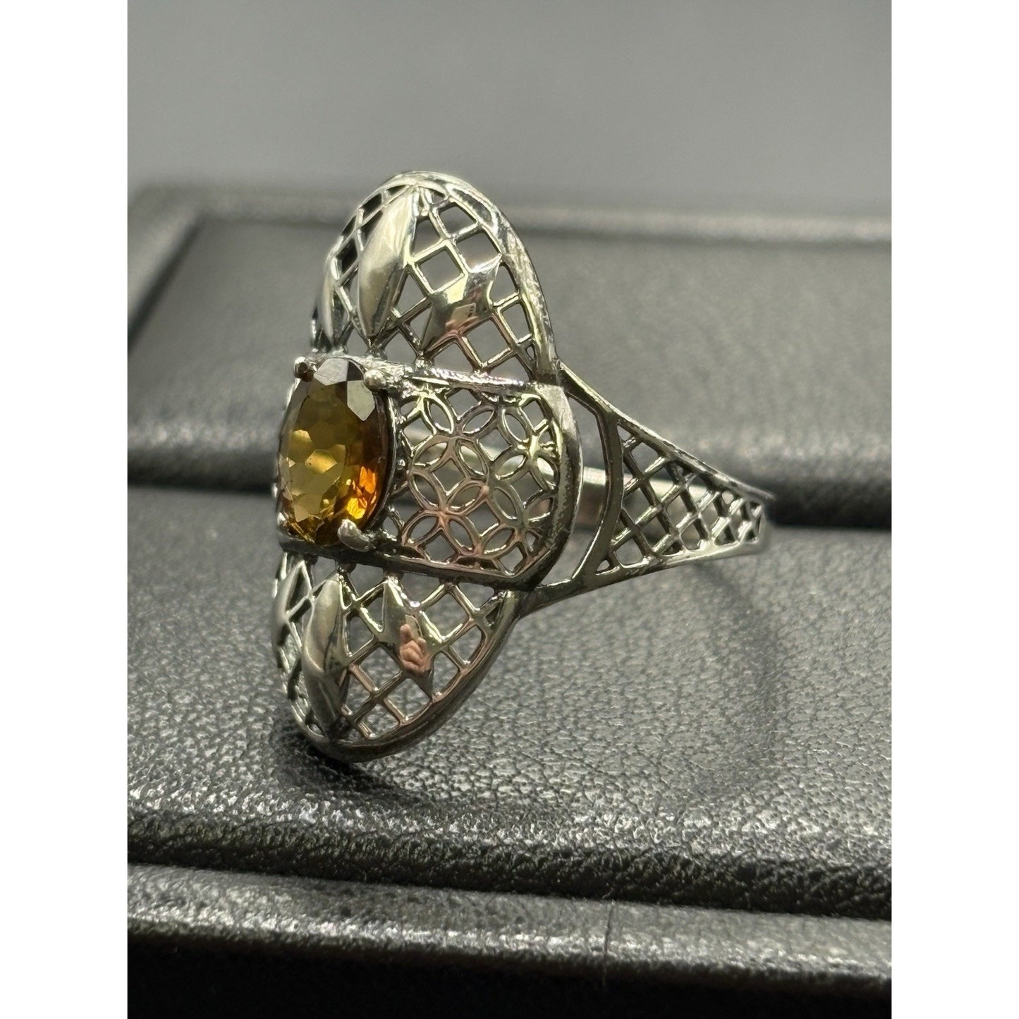 New Condition Sterling Silver Genuine Golden Tourmaline Size 7 Filigree