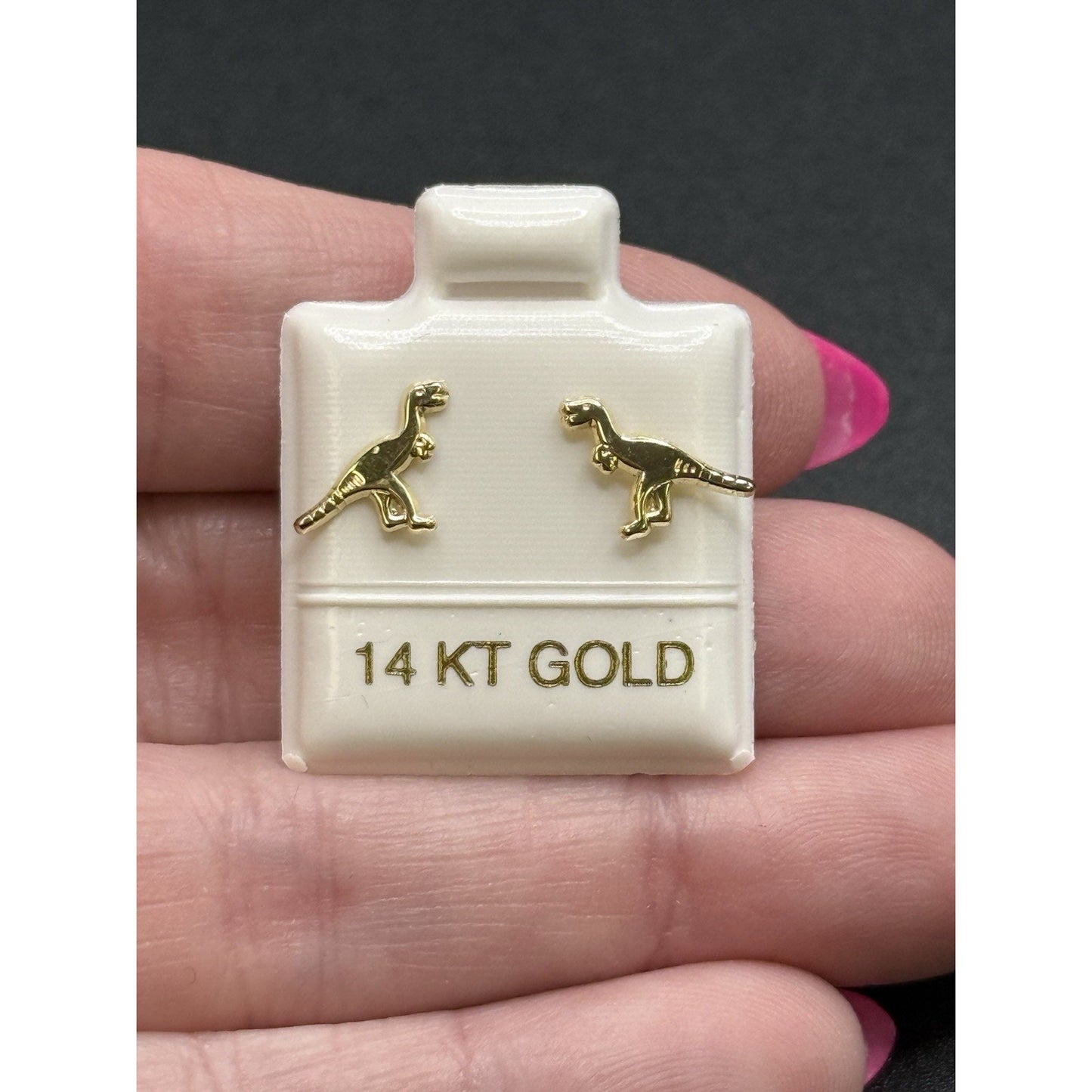 New Condition 14k Dainty Dinosaur Stud Earrings
