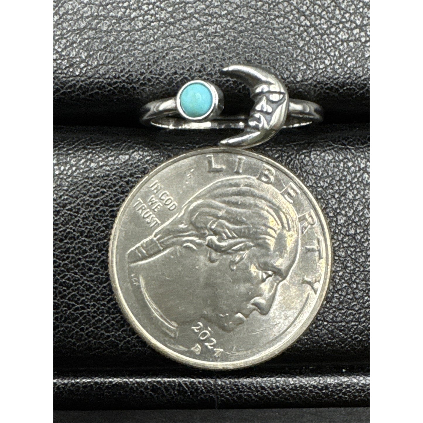 New Condition Sterling Silver Turquoise Crescent Moon Ring 925 Size 7