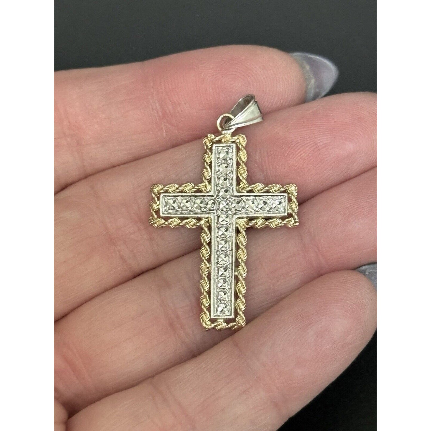 Sterling Silver 10k Rope Frame Cross Pendant 925 M28