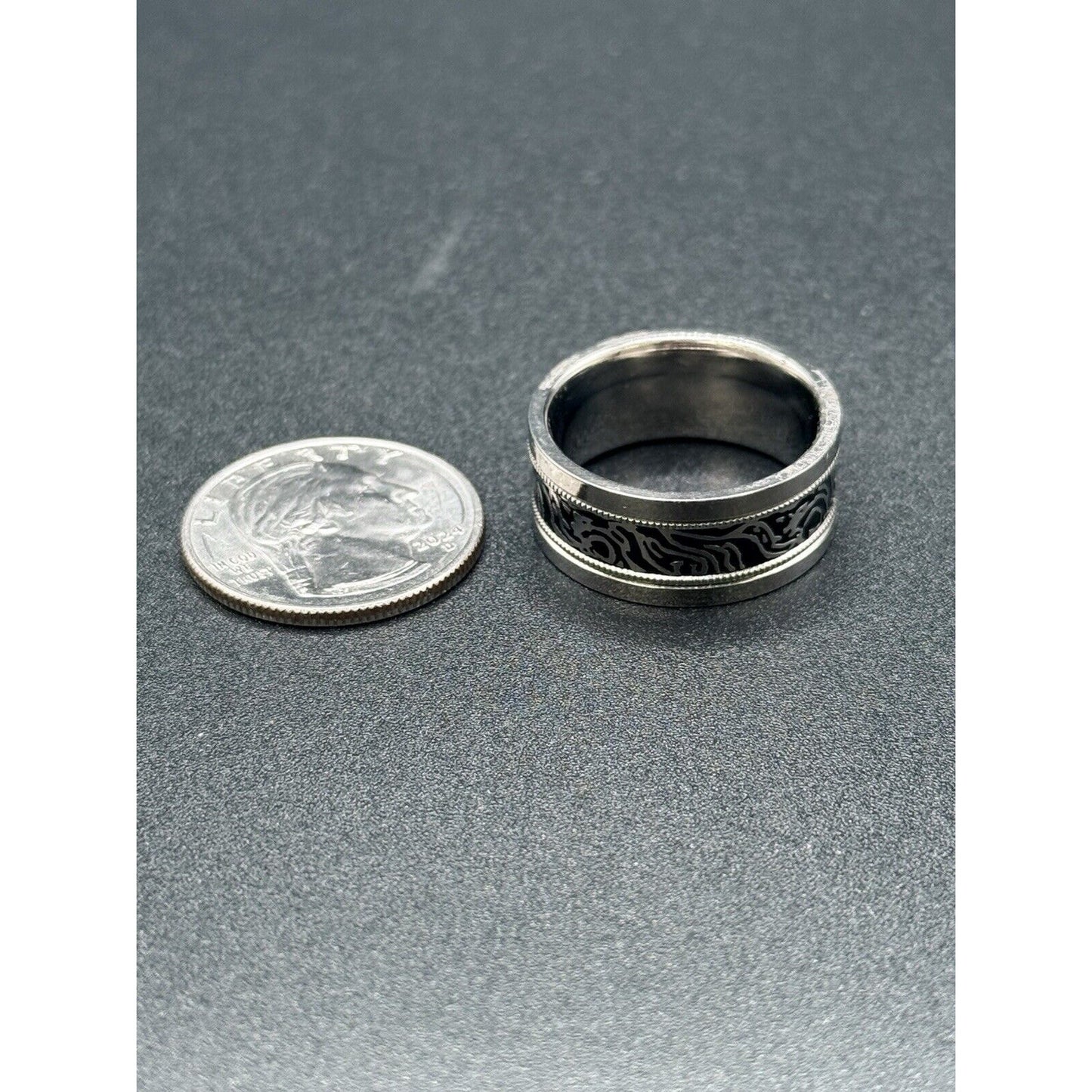 10MM Titanium Textured Inlay Wedding Band Size 10.00 M10