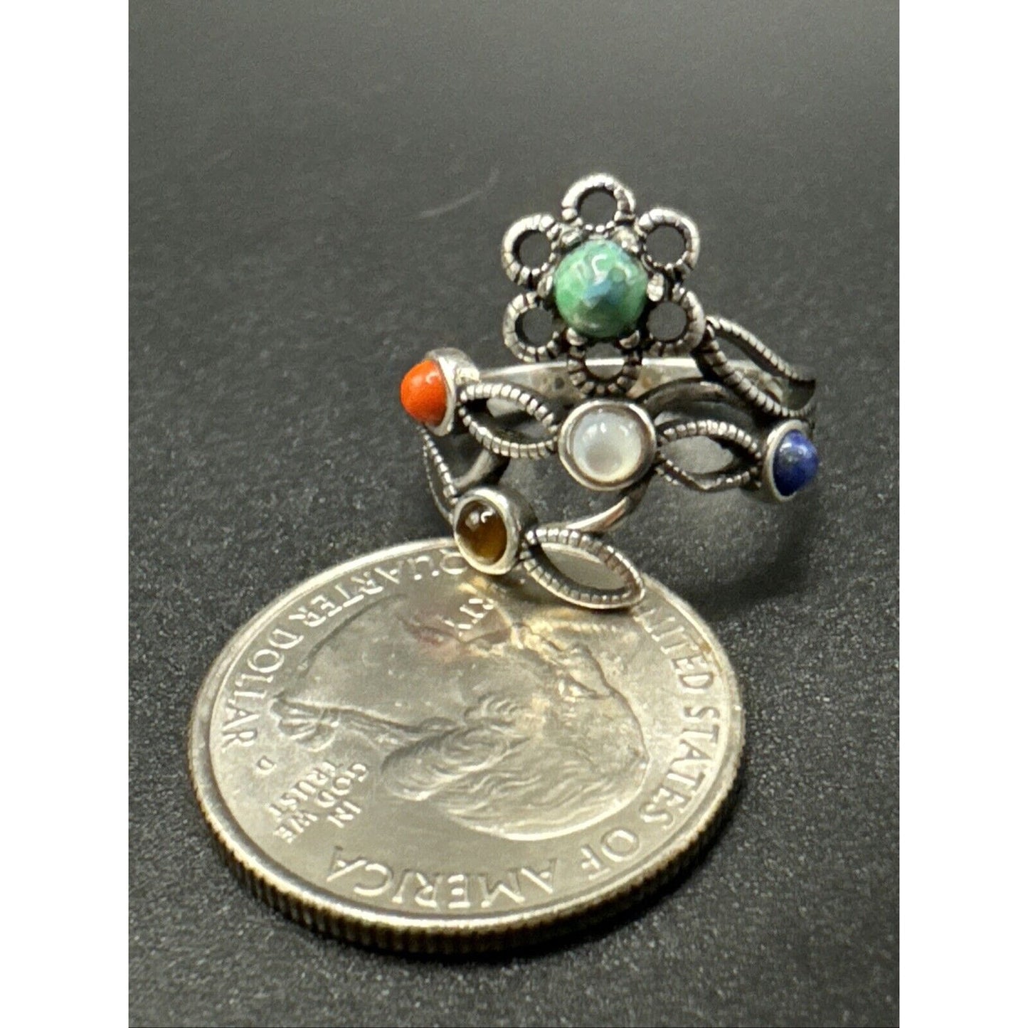 New Condition Sterling Silver Multi Gemstone Flower Vine Ring 925 Size 7