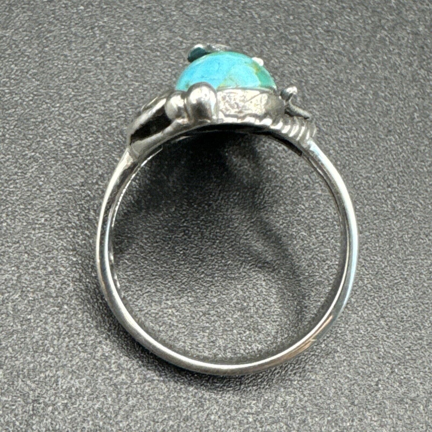 New Condition Turquoise Sterling Silver Feathers Ring 925 Size 6.50