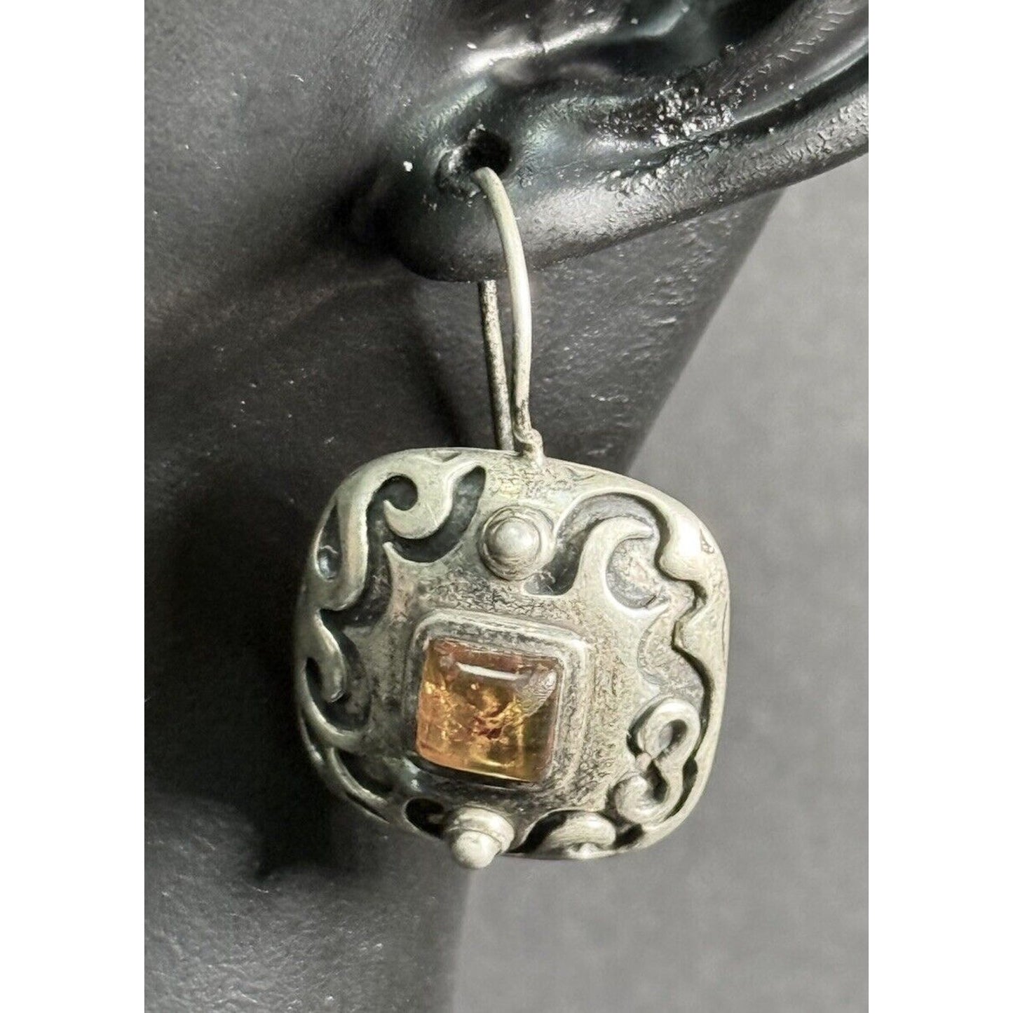 Silpada Sterling Silver Amber Scroll Dangle Earrings 925 M28