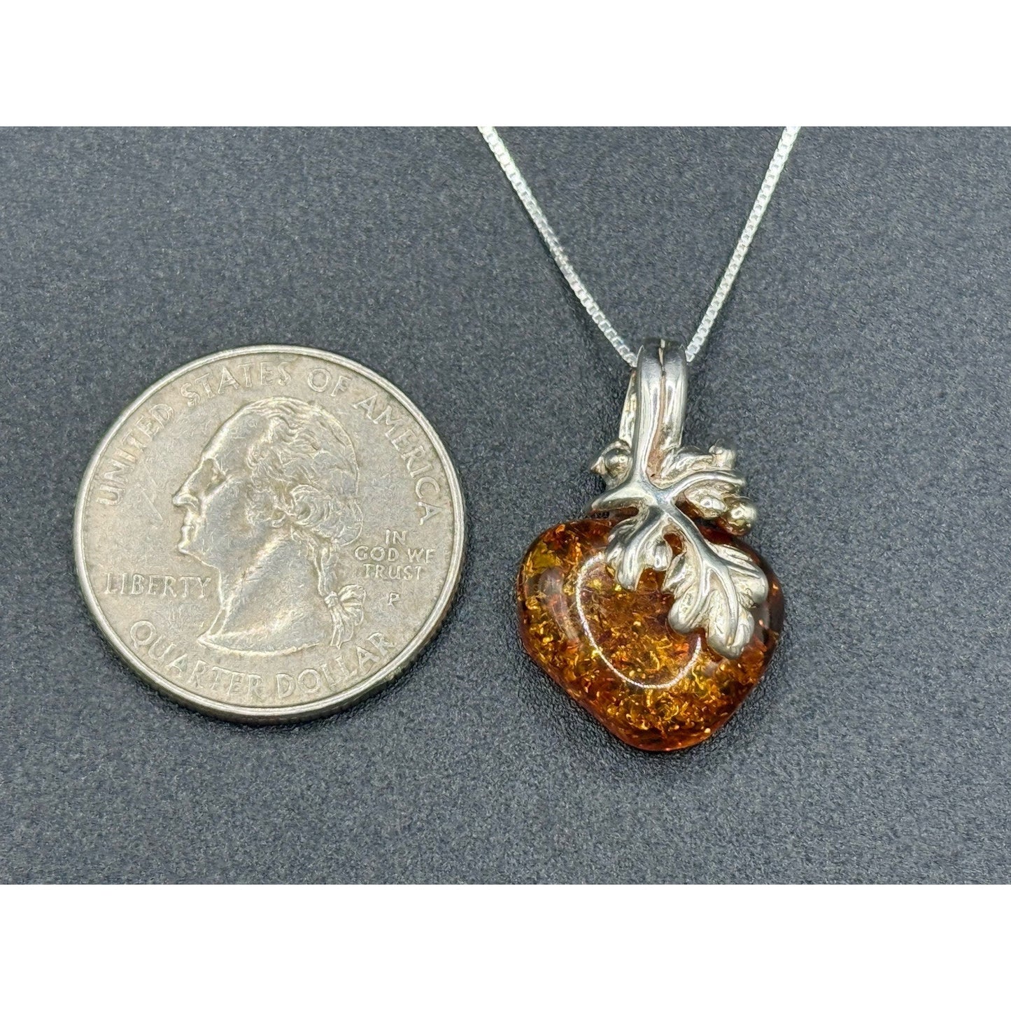 18” Sterling Silver Amber Fruit Pendant Necklace 925 New Chain P11