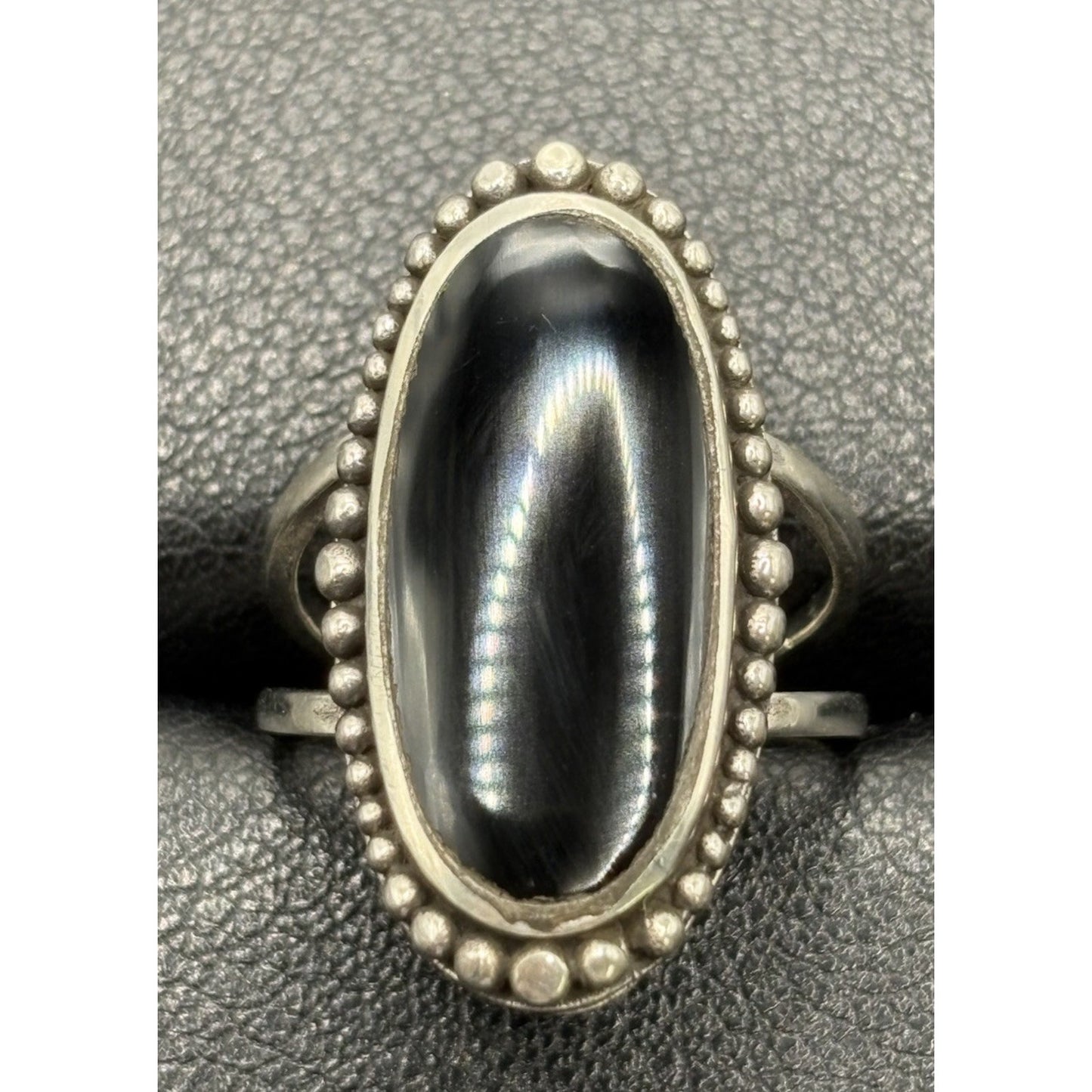 New Condition Sterling Silver Onyx Oblong Ring Size 7