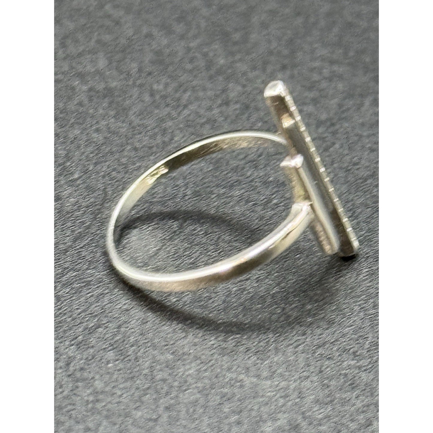New Condition Sterling Silver Cubic Zirconia “T” Ring Size 7.00 Adjustable