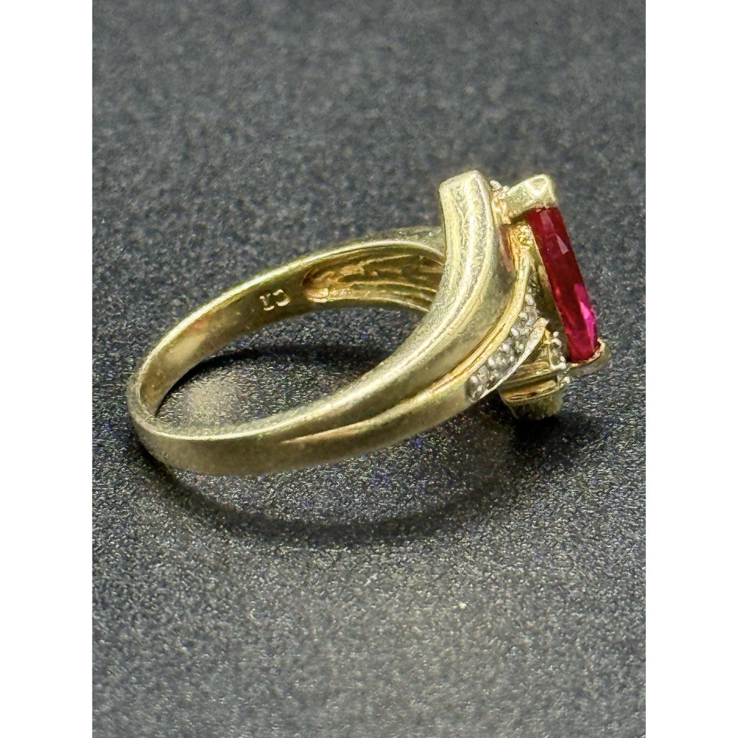 Gold Sterling Silver Lab Ruby Ring Size 6.75 Topaz W8