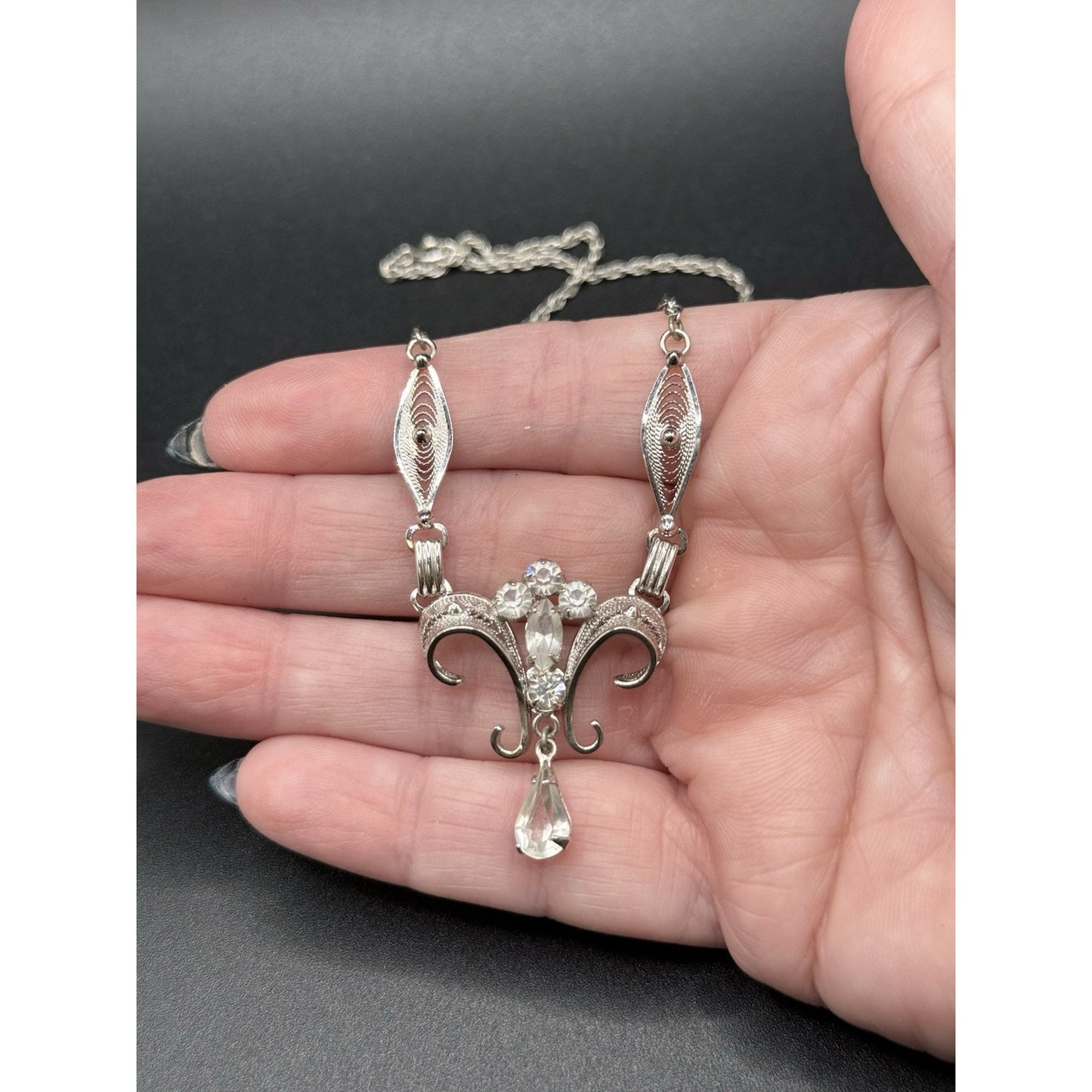 16” Sterling Silver Ann Lee Rhinestone Necklace 925 8 Grams P3
