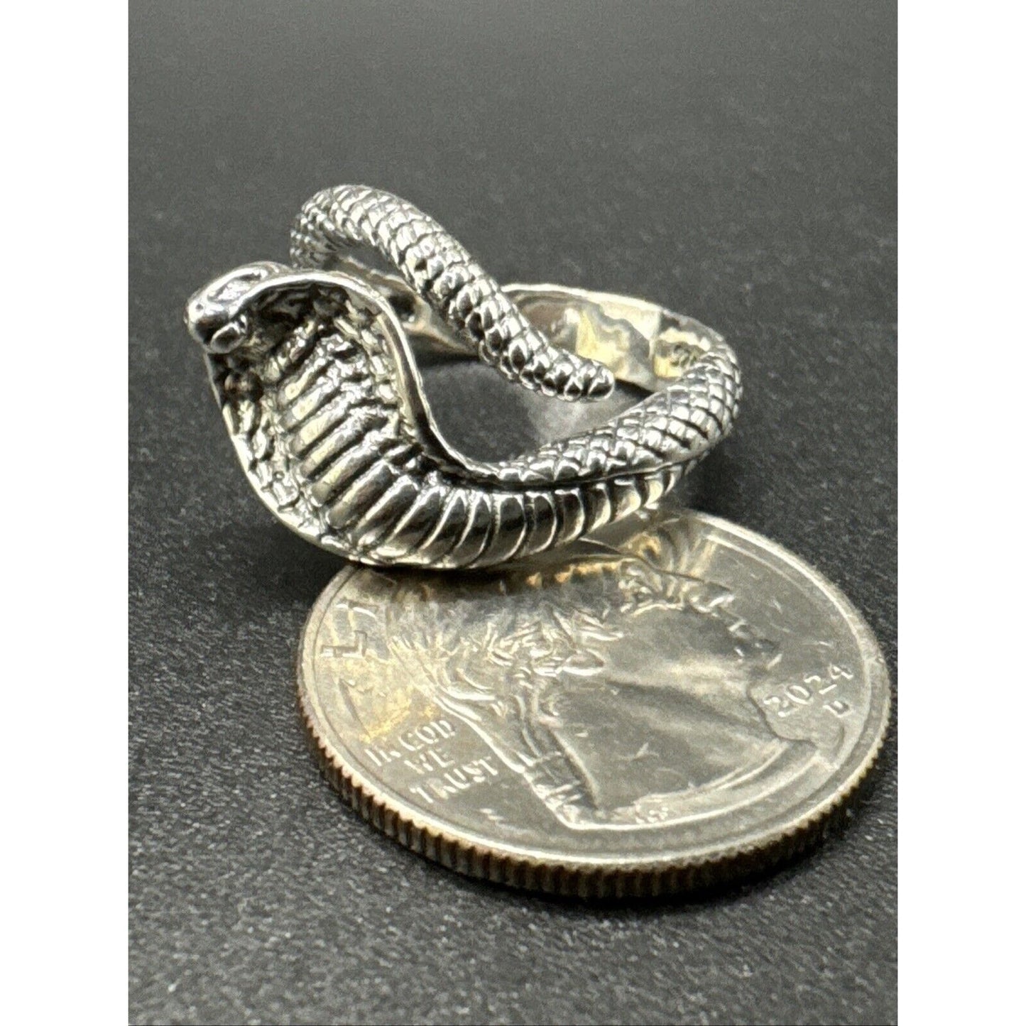 New Condition Sterling Silver Cobra Strike Snake Ring 925 Size 10