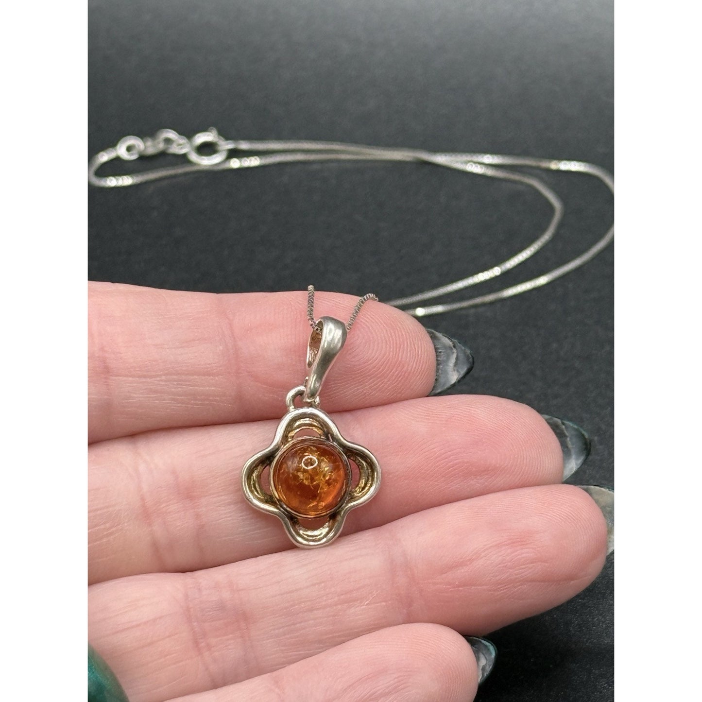 18” Sterling Silver Genuine Amber Pendant Necklace 925 P3