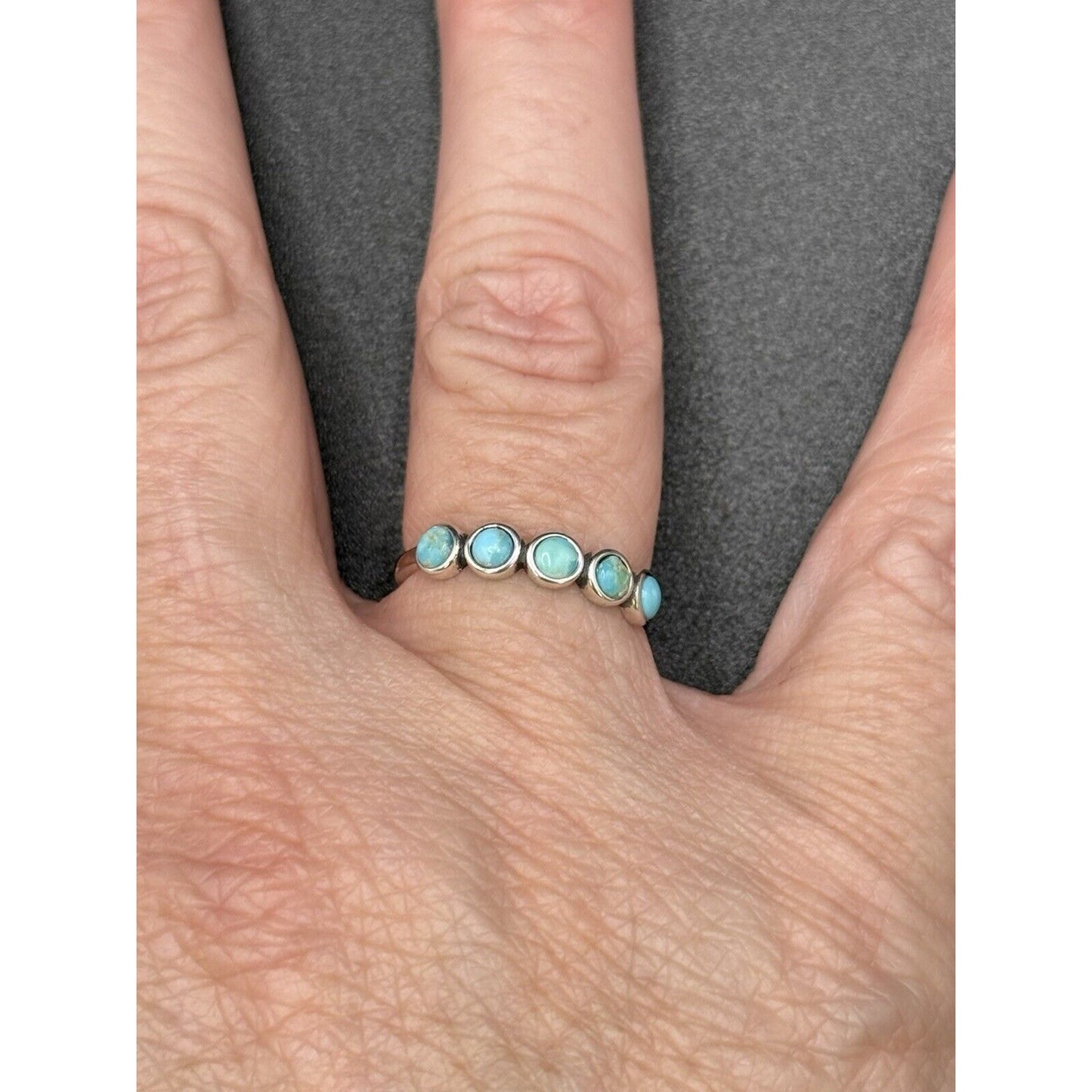 New Condition Sterling Silver 5-Stone Genuine Turquoise Ring Size 6.50