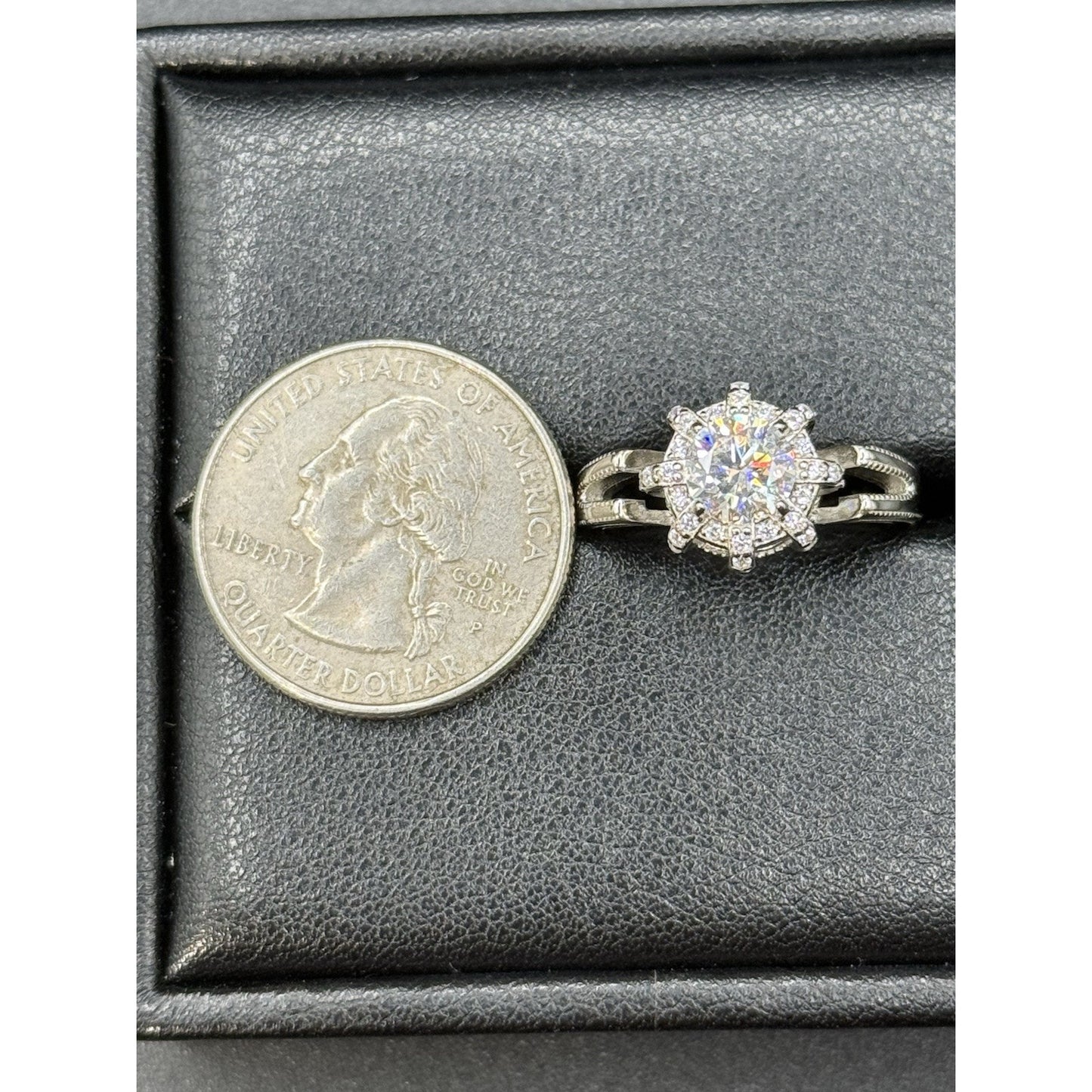 New Condition Sterling Silver Moissanite Engagement Ring Size 7.00 GRA