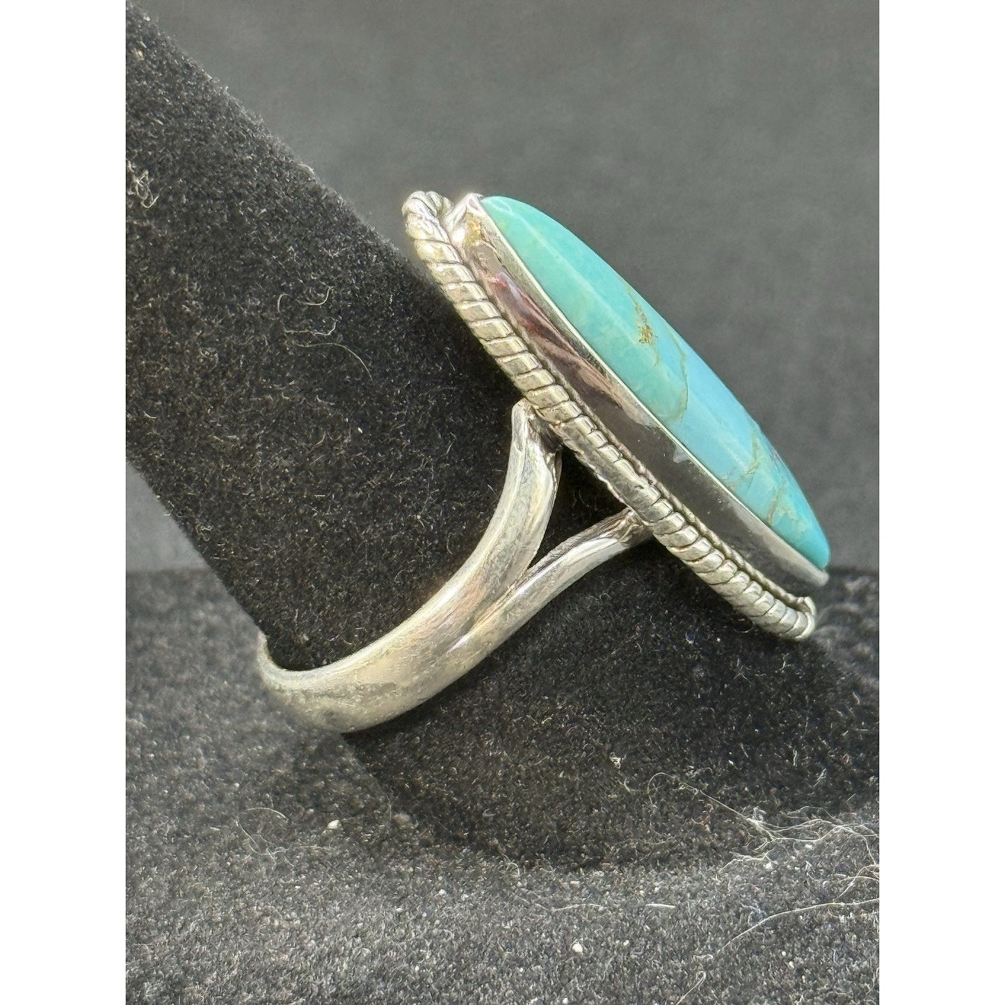 New Condition Sterling Silver Turquoise Oblong Ring Size 7.00