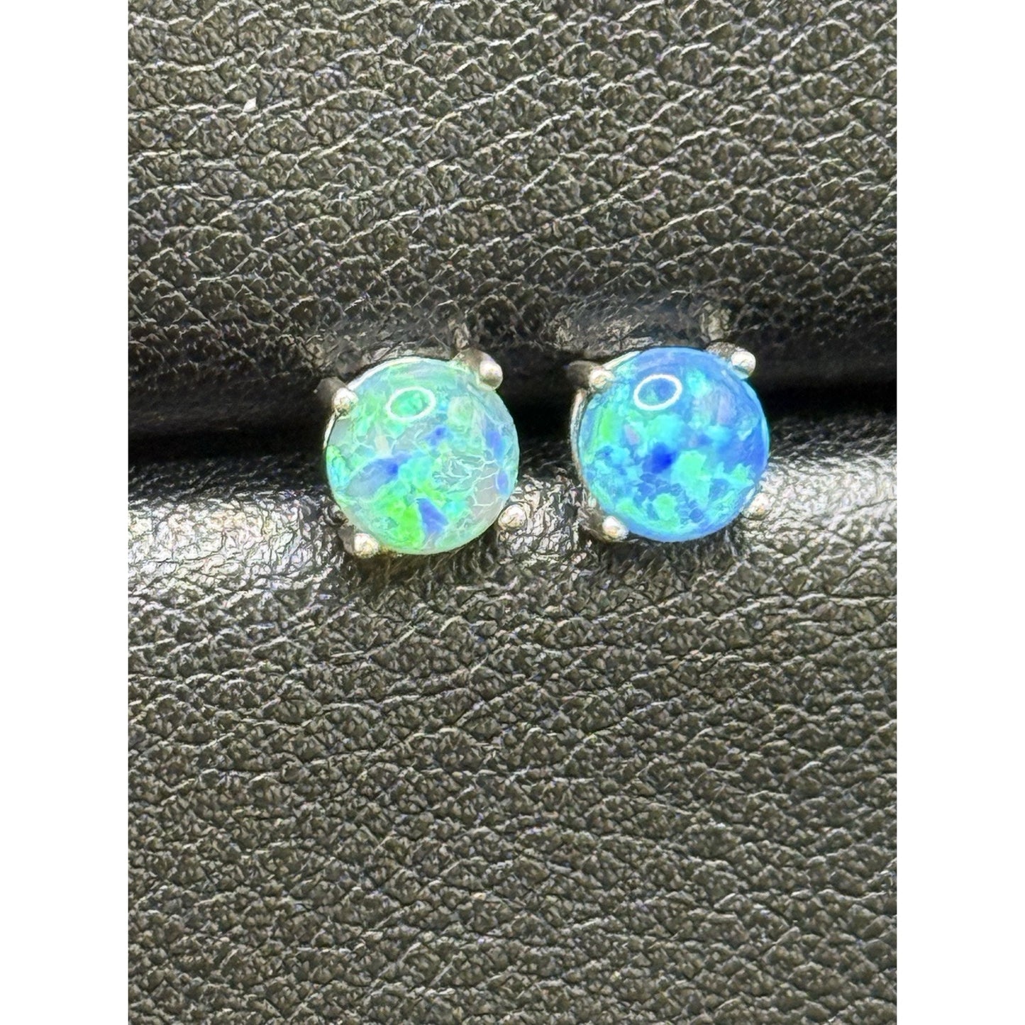 Excellent Used Condition Sterling Silver Lab Opal Studs 925 N17