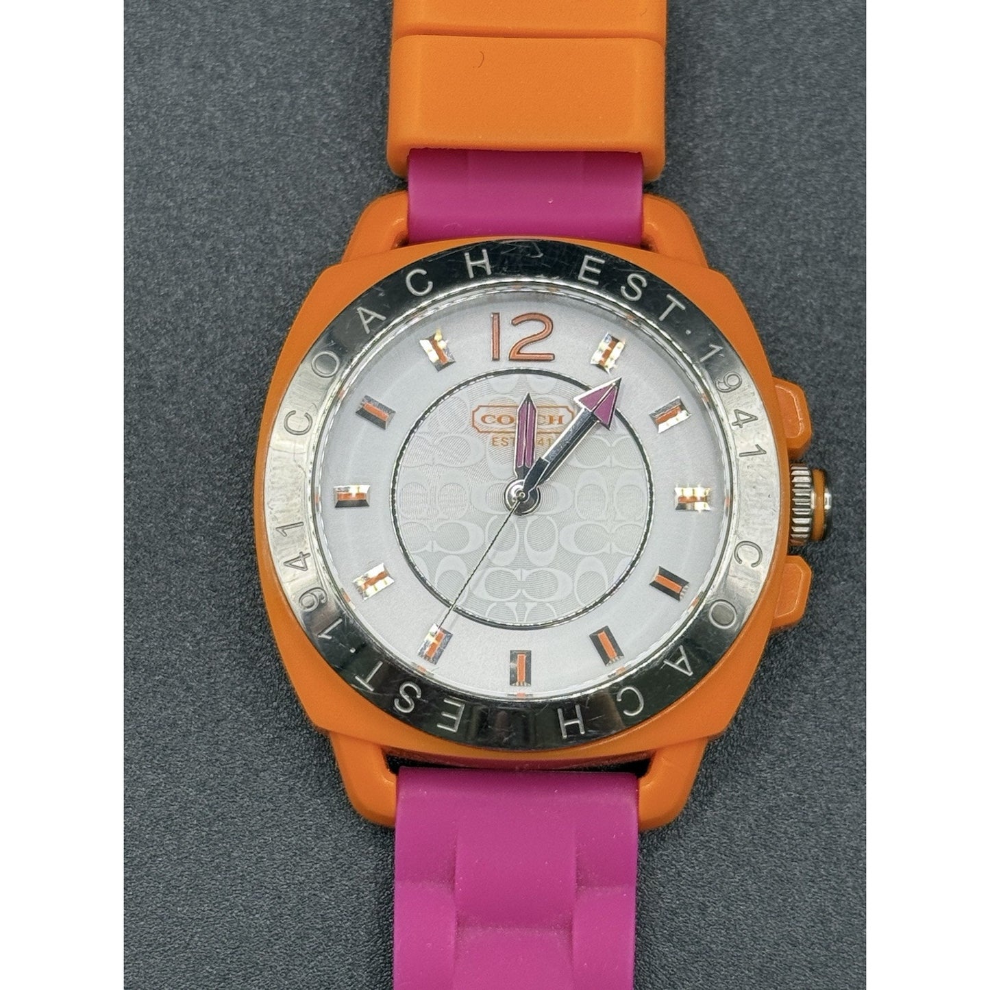 Coach 40MM Orange Pink Rubber Watch N19