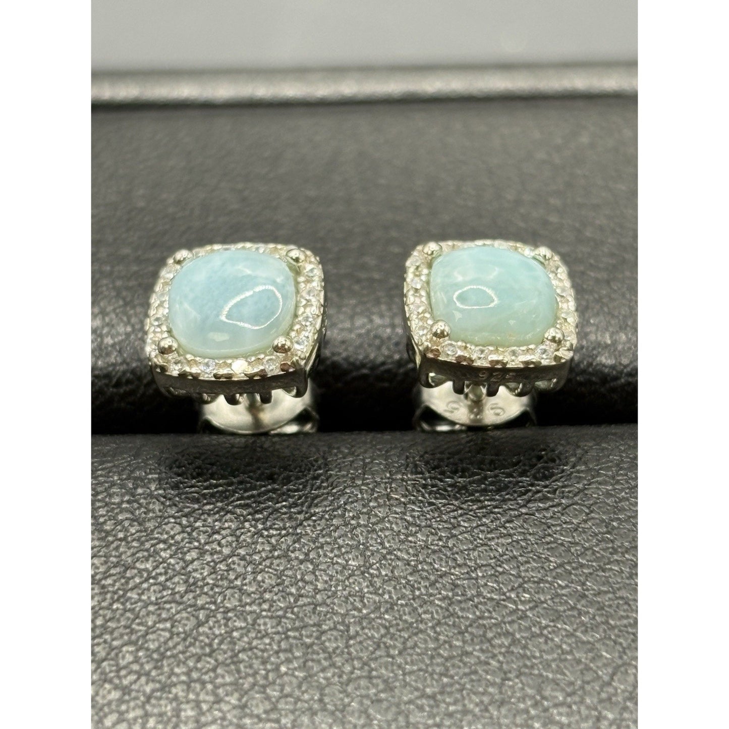New Condition Sterling Silver Larimar Cubic Zirconia Stud Earrings