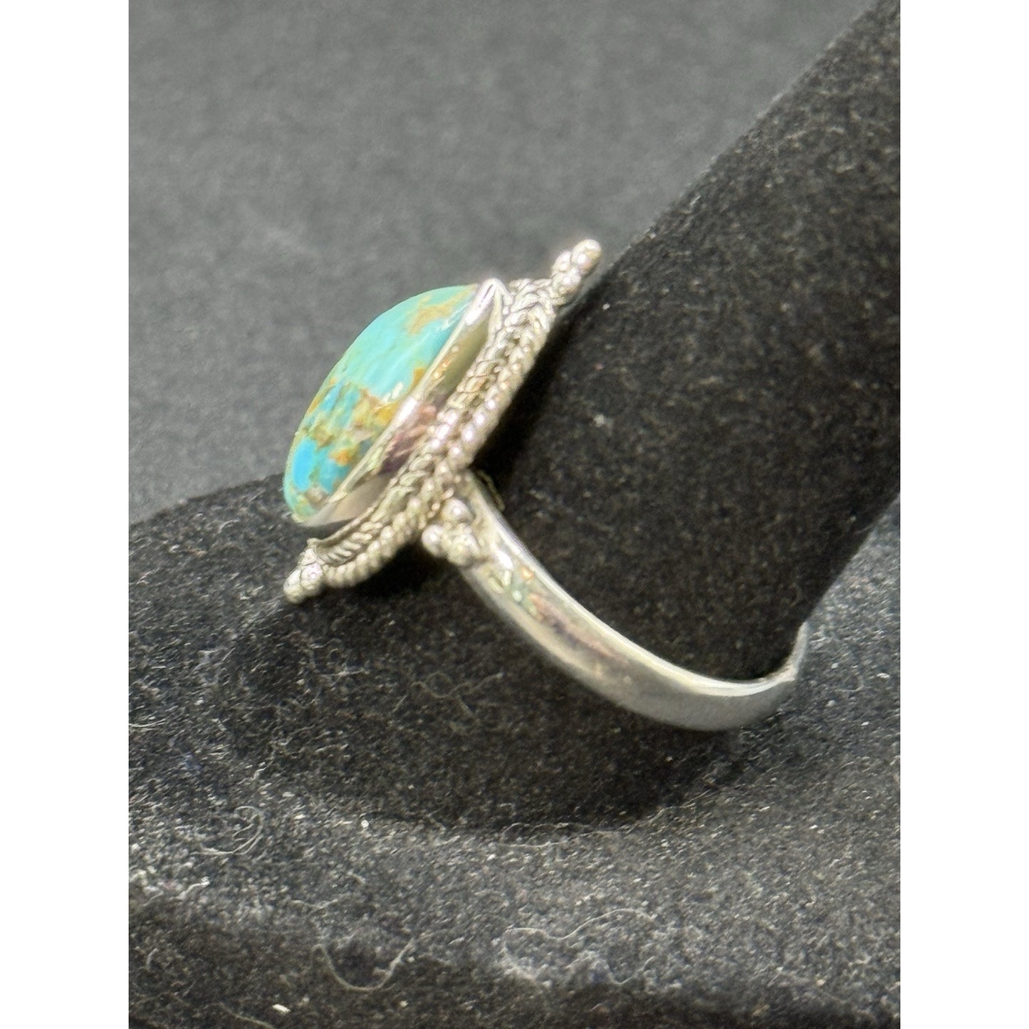 New Condition Sterling Silver Kingman Turquoise Mojave Ring Size 8.00