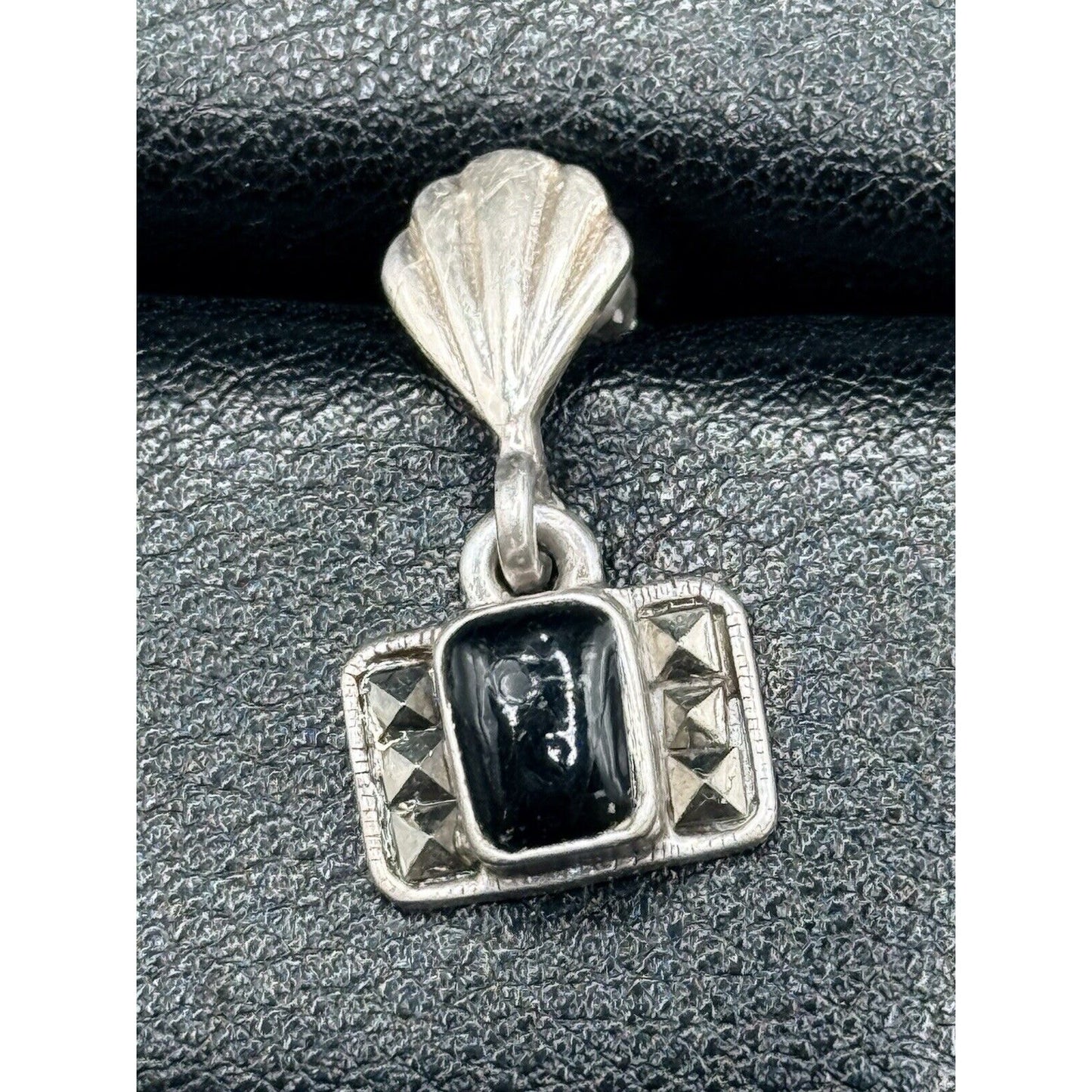 Vintage Sterling Silver Onyx Marcasite Art Deco Dangle Earrings M8